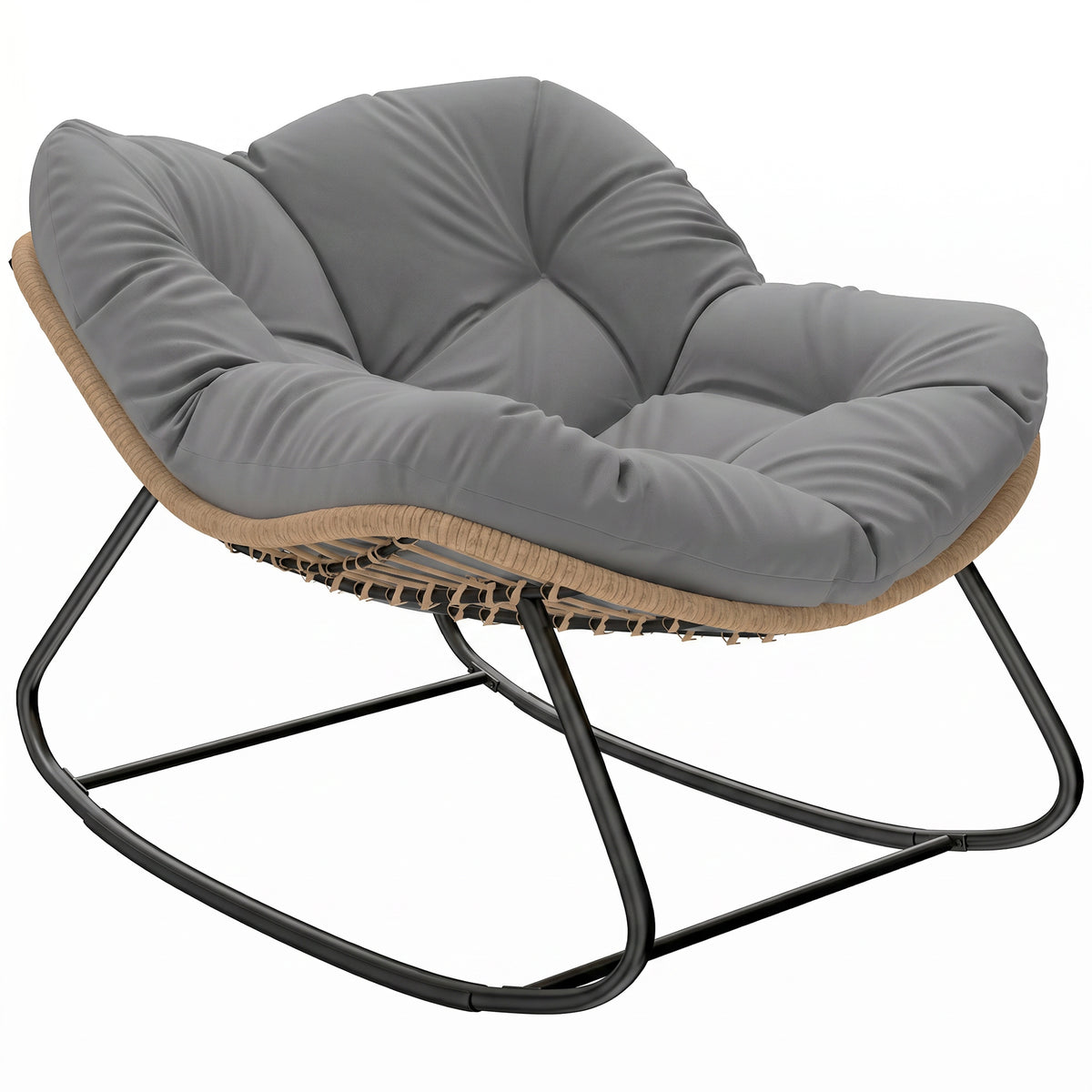 Outsunny Indoor Outdoor Rocking Chair, Oversized Rocking Egg Chair with Cushion for Living Room, Garden, Patio, Grey