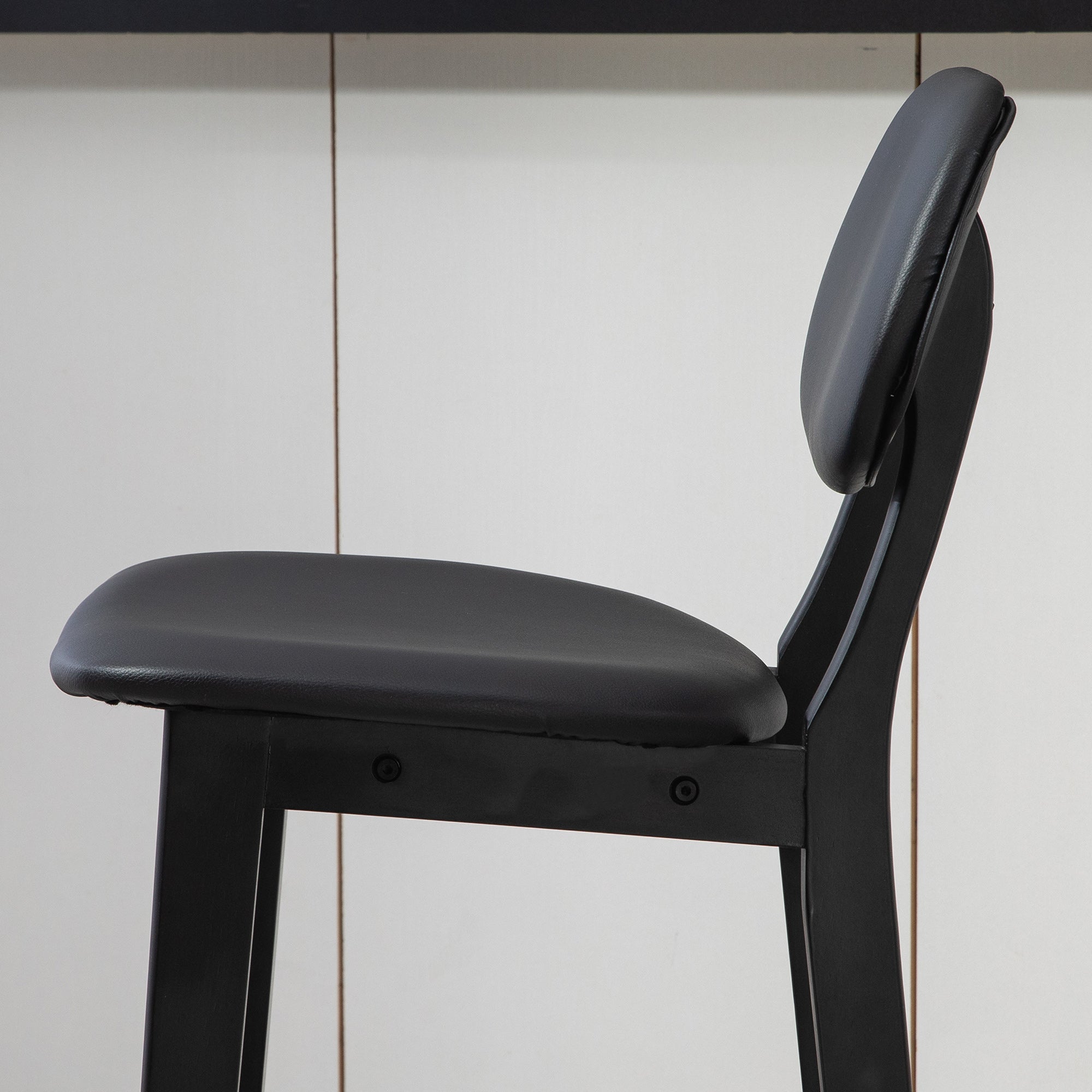 HOMCOM Set of Two Wooden Classic Bar Stools, with Faux Leather Seats - Black - North Peak Garden Furniture