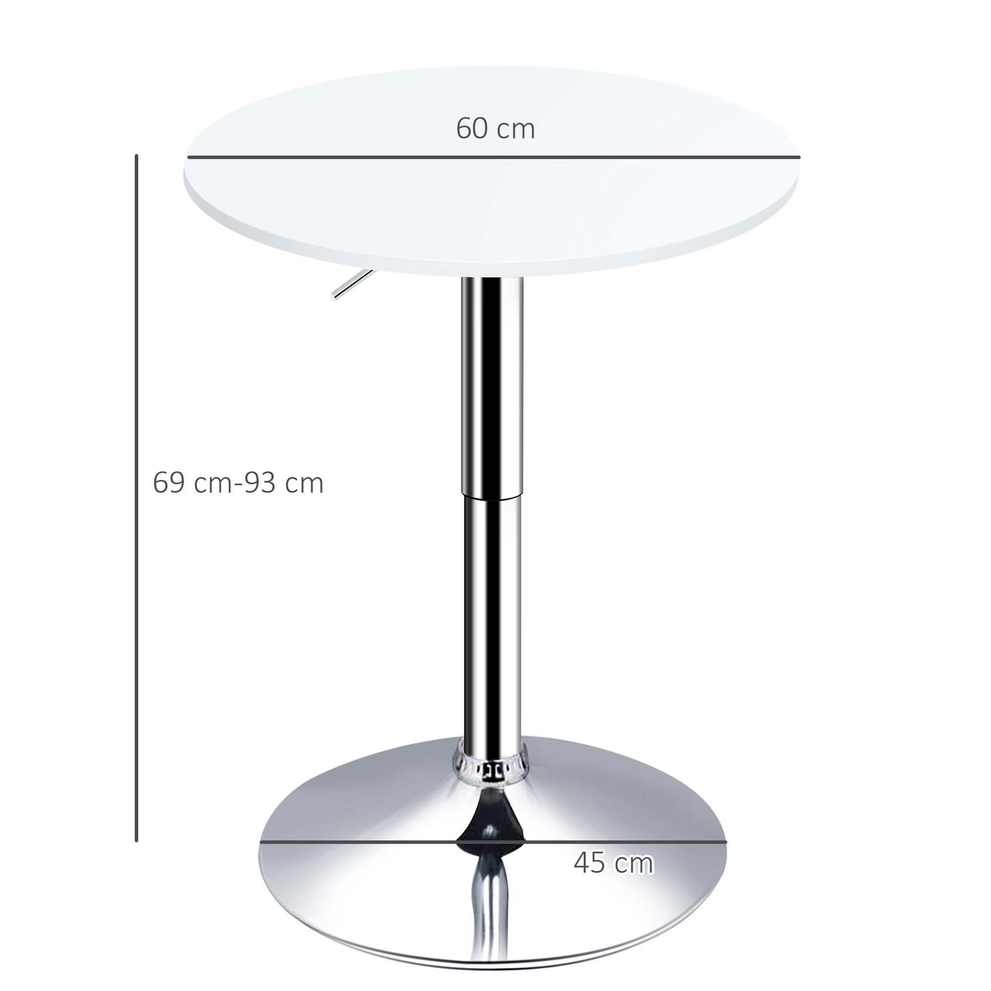 HOMCOM Bar Table Φ60cm Adjustable Height Round Bistro Table w/ Swivel Top Metal Frame Counter Surface Stylish Kitchen Conservatory White - North Peak Garden Furniture