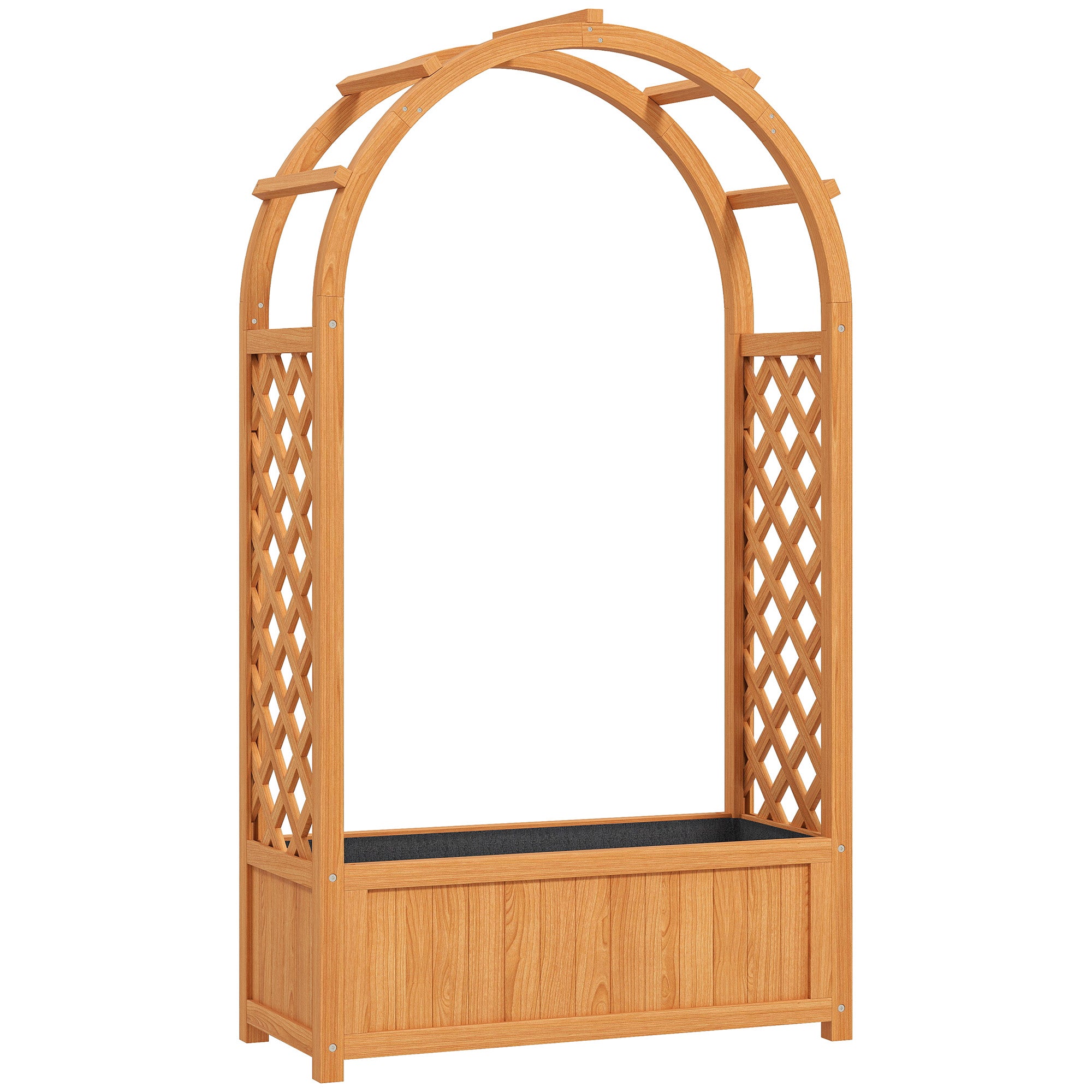 Outsunny Wooden Raised Garden Bed with Trellis, Liner, Drainage Holes, for Vine Climbing Plants, Flowers, 83 x 36 x 145 cm - North Peak Garden Furniture