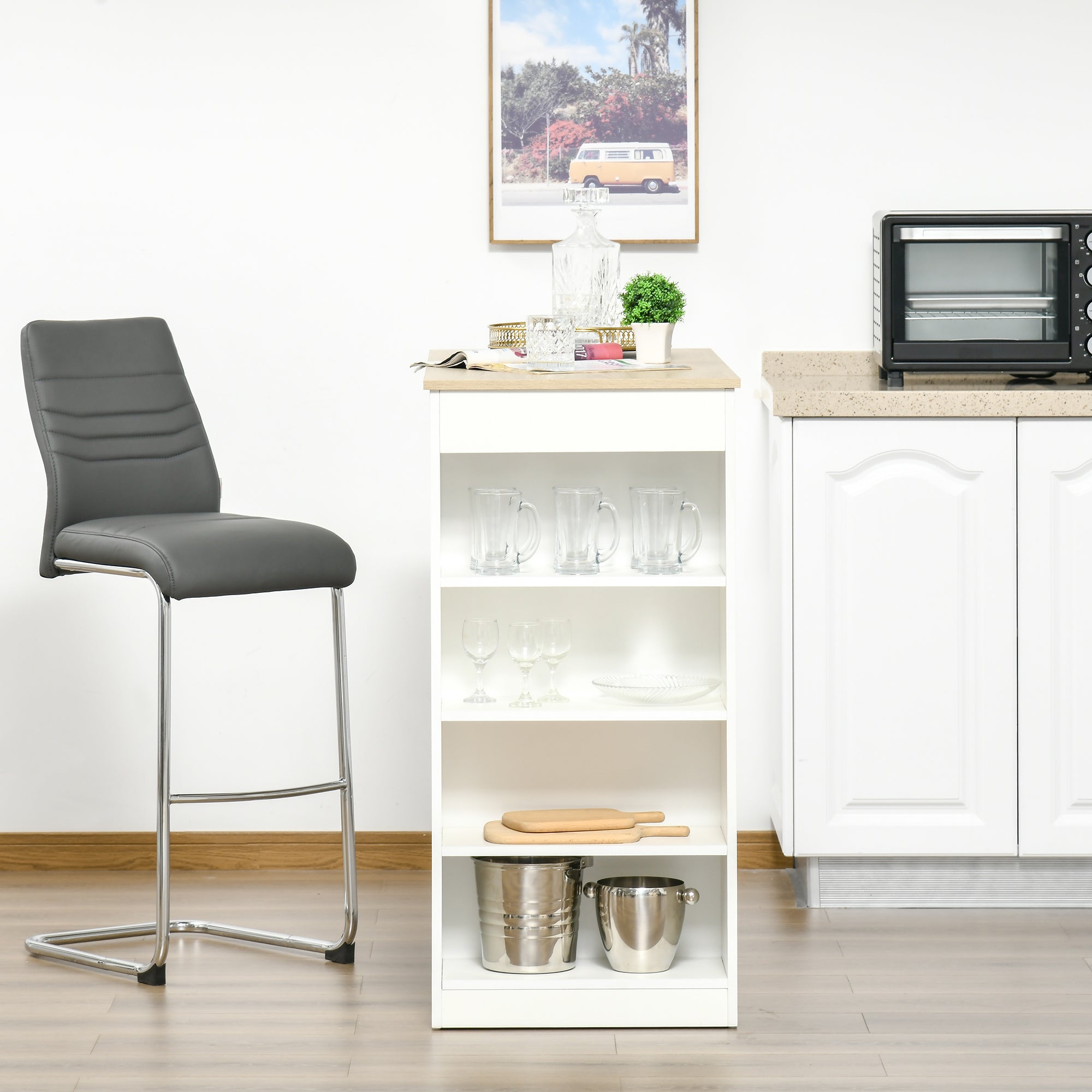 HOMCOM Bar Table Coffee Table Kitchen Dining Table with 4-Tier Storage Shelf for Kitchen, Dining Room, Living Room, Natural - North Peak Garden Furniture