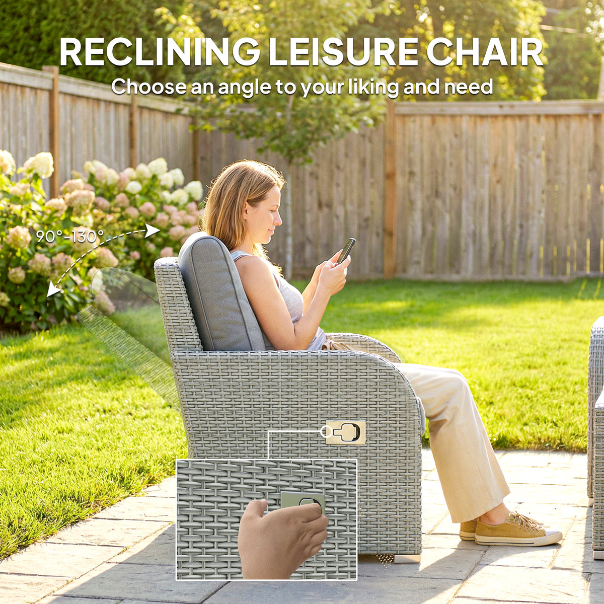 Outsunny Six-piece Rattan Garden Furniture Set with Reclining Armchairs - Dark Grey