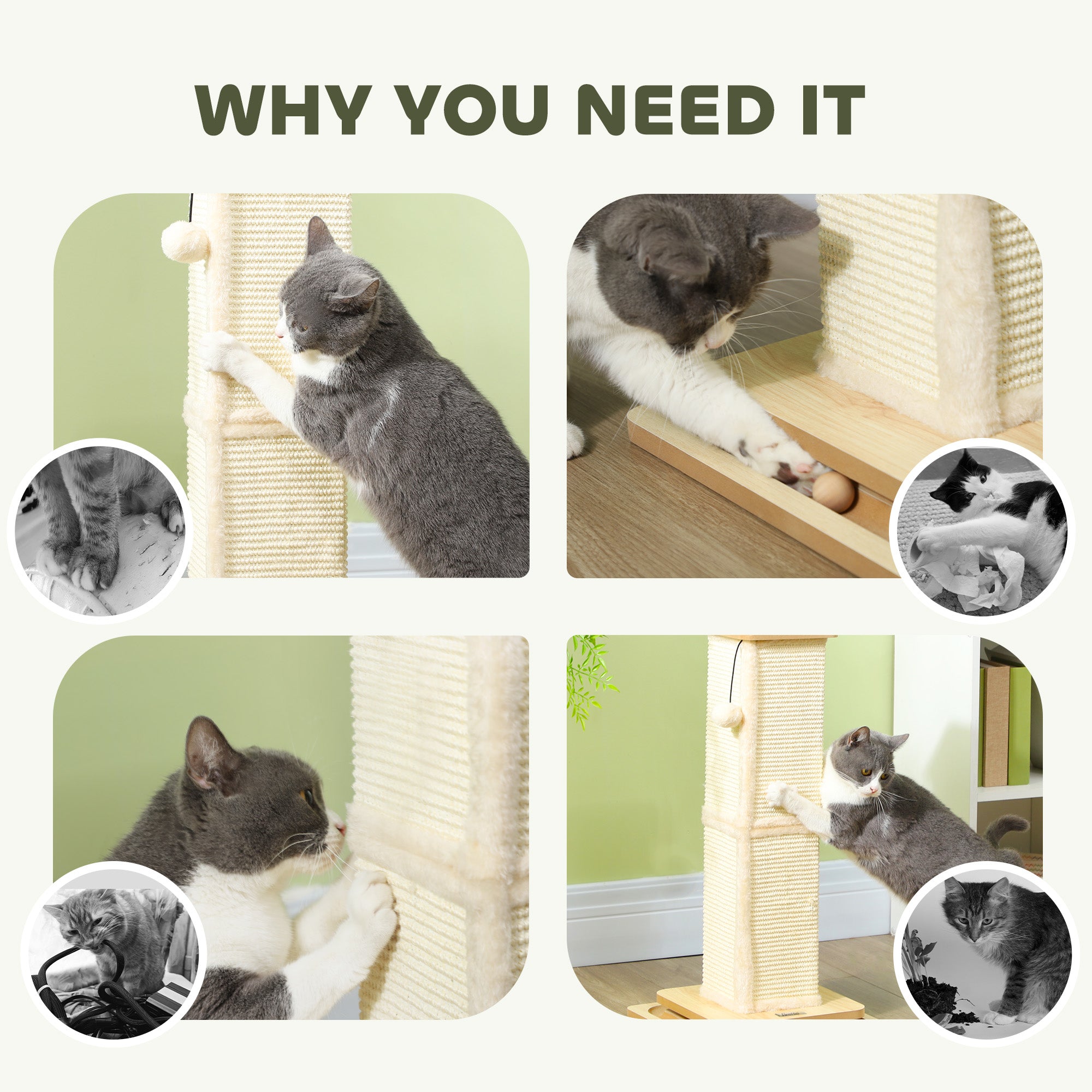 PawHut 3-in-1 Cat Scratching Post, 67cm Cat Scratcher w/ Track Ball Toy, Oak Tone - North Peak Garden Furniture