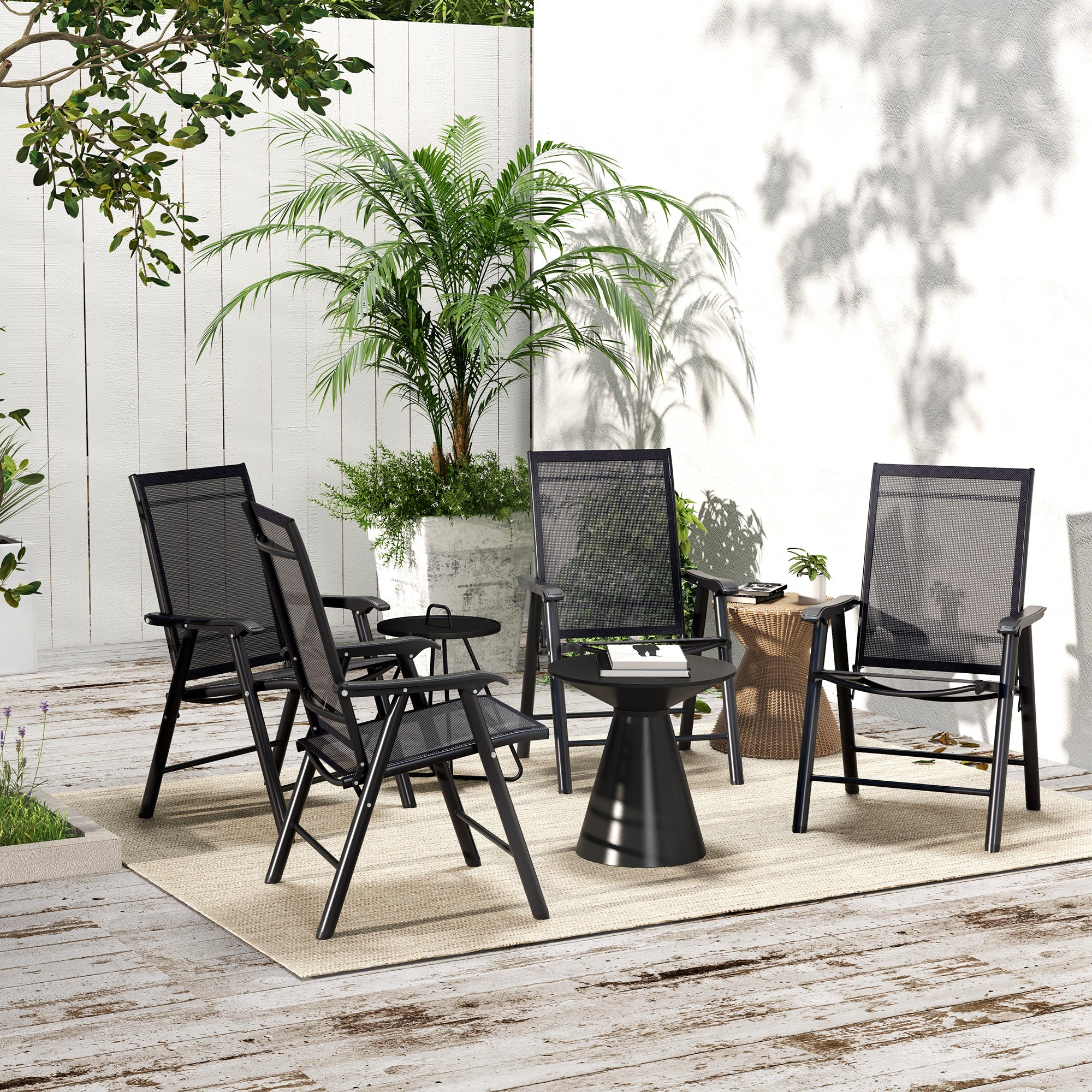 Outsunny Set of 4 Foldable Metal Garden Chairs Outdoor Patio Park Dining Seat Furniture Black - North Peak Garden Furniture
