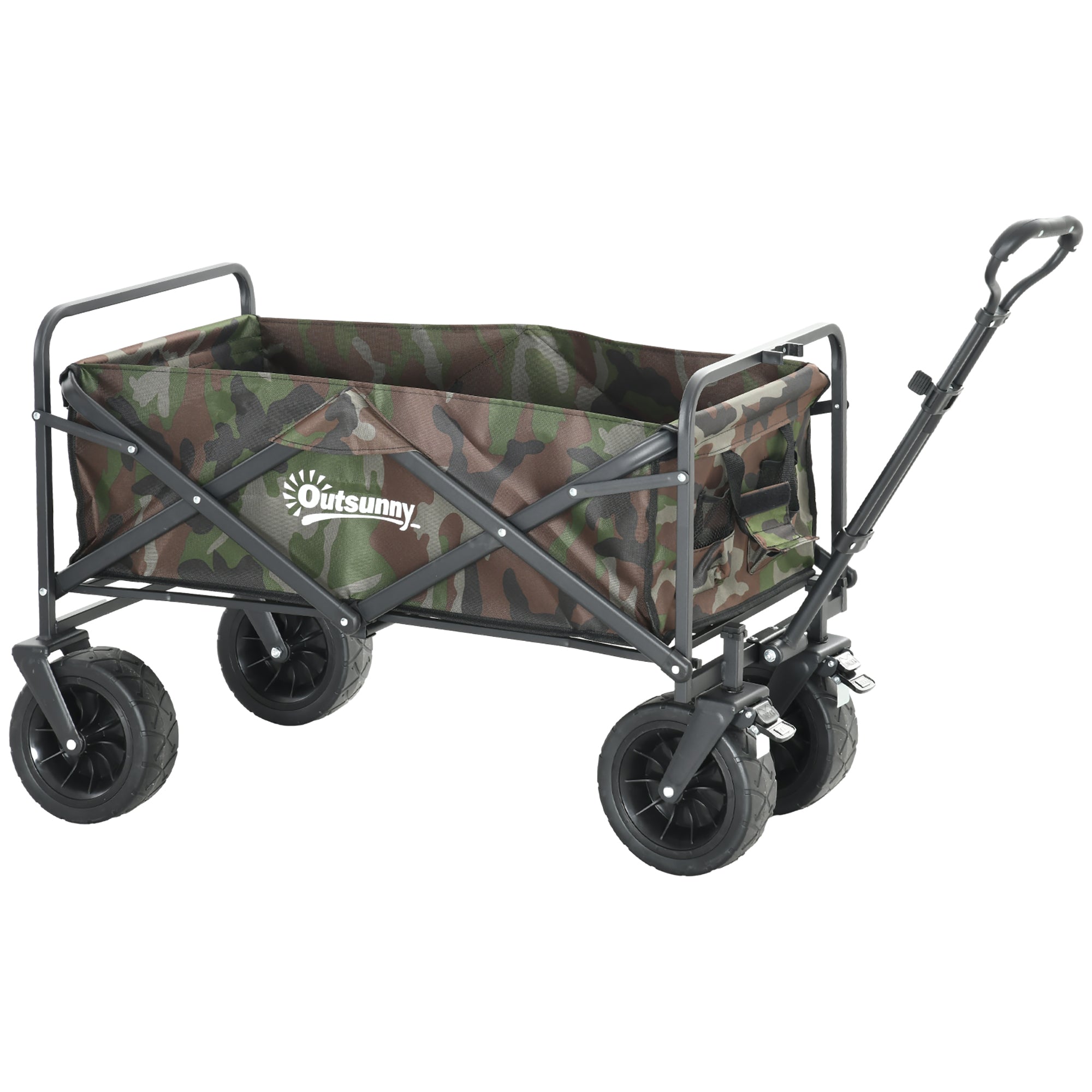 Outsunny 95L Folding Steel Frame Garden Trolley, with Handle - Multicolour - North Peak Garden Furniture