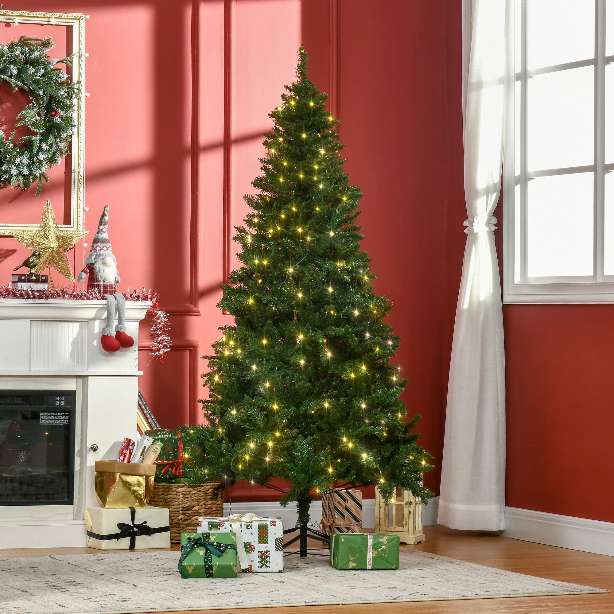 HOMCOM 6FT Christmas Tree Warm White LED Light Holiday Home Decoration, Green - North Peak Garden Furniture