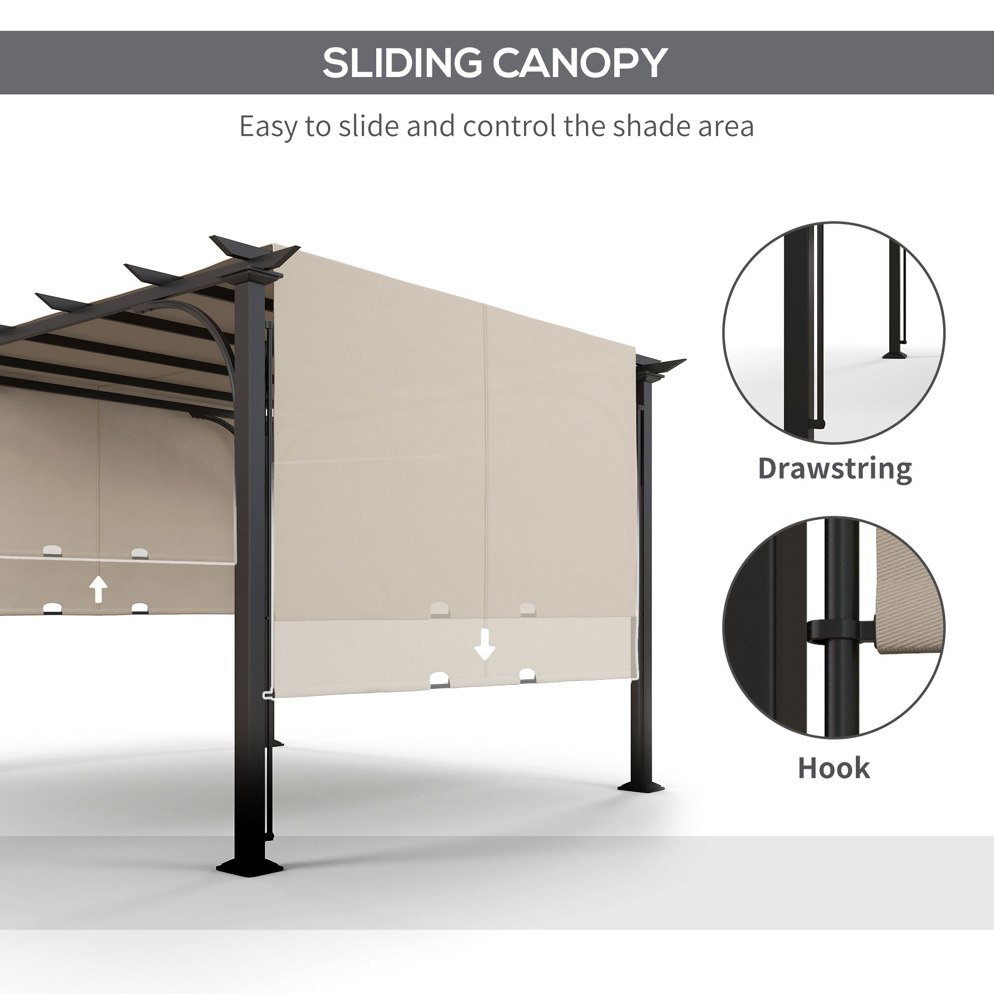 Outsunny 3 x 3(m) Outdoor Pergola, Garden Pergola Gazebo with Adjustable Canopy, Beige - North Peak Garden Furniture