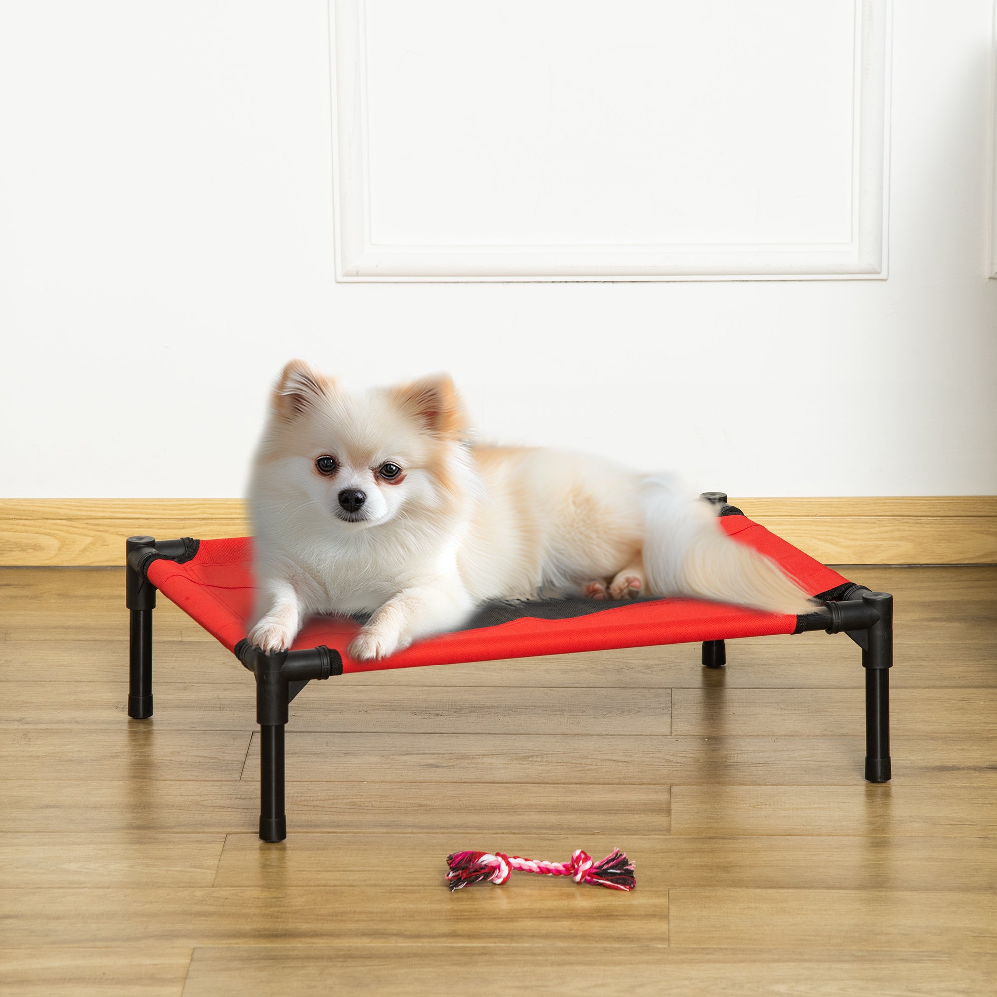 PawHut Raised Dog Bed Cat Elevated Lifted Portable Camping w/ Metal Frame Black and Red (Small) - North Peak Garden Furniture