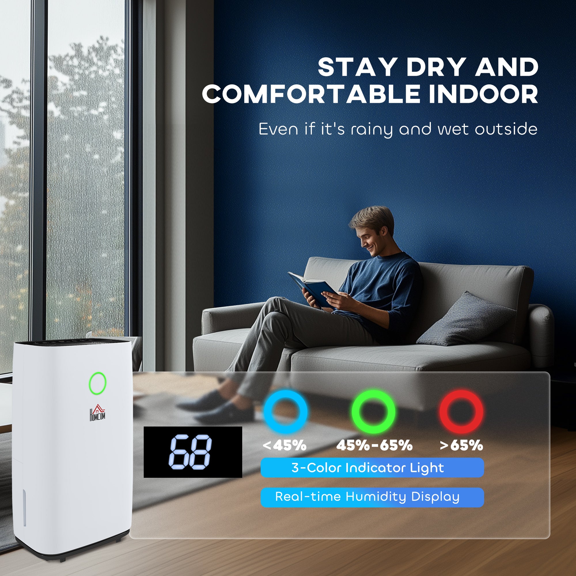 HOMCOM 20L/Day Portable Dehumidifier for Home, with LED Screen, Sleep Mode, 24H Timer, Electric Air Dehumidifier for Damp Laundry Bedroom Basement - North Peak Garden Furniture