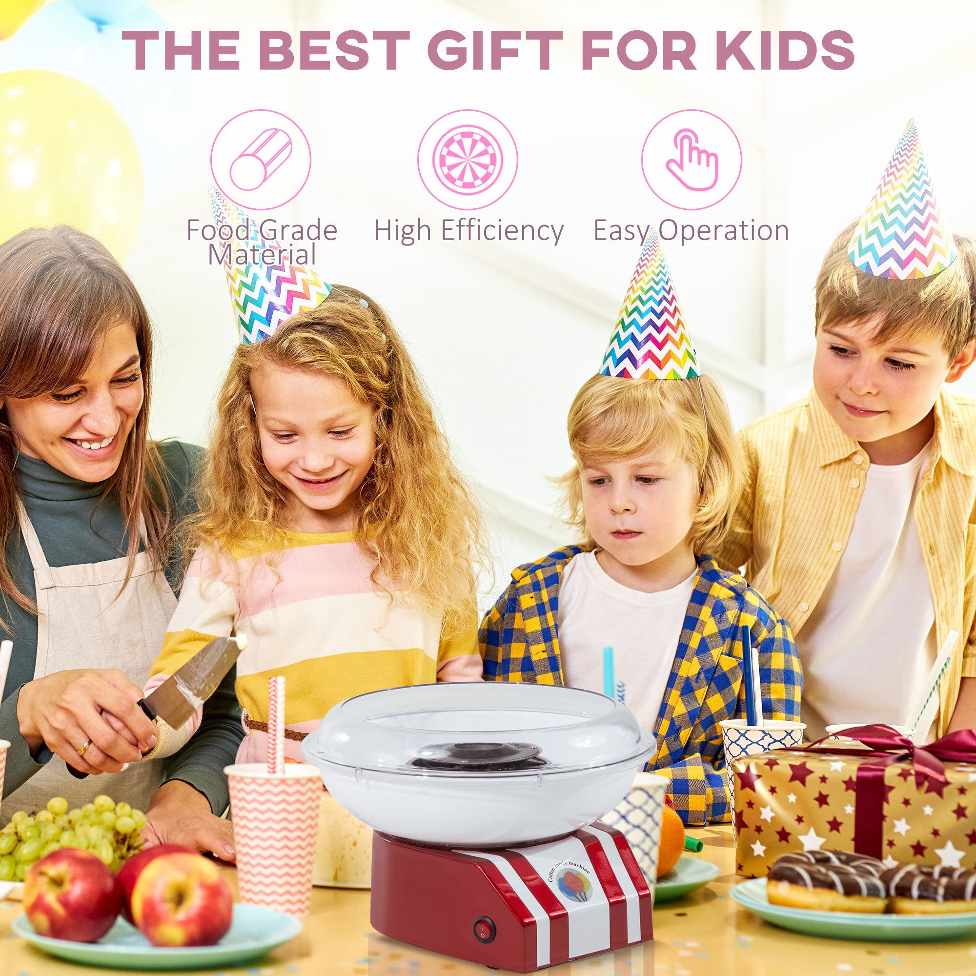 HOMCOM Professional Cotton Floss Machine with 10 Bamboo Sticks, Candy Floss Maker for Children, Adult Party and Birthday, Red - North Peak Garden Furniture