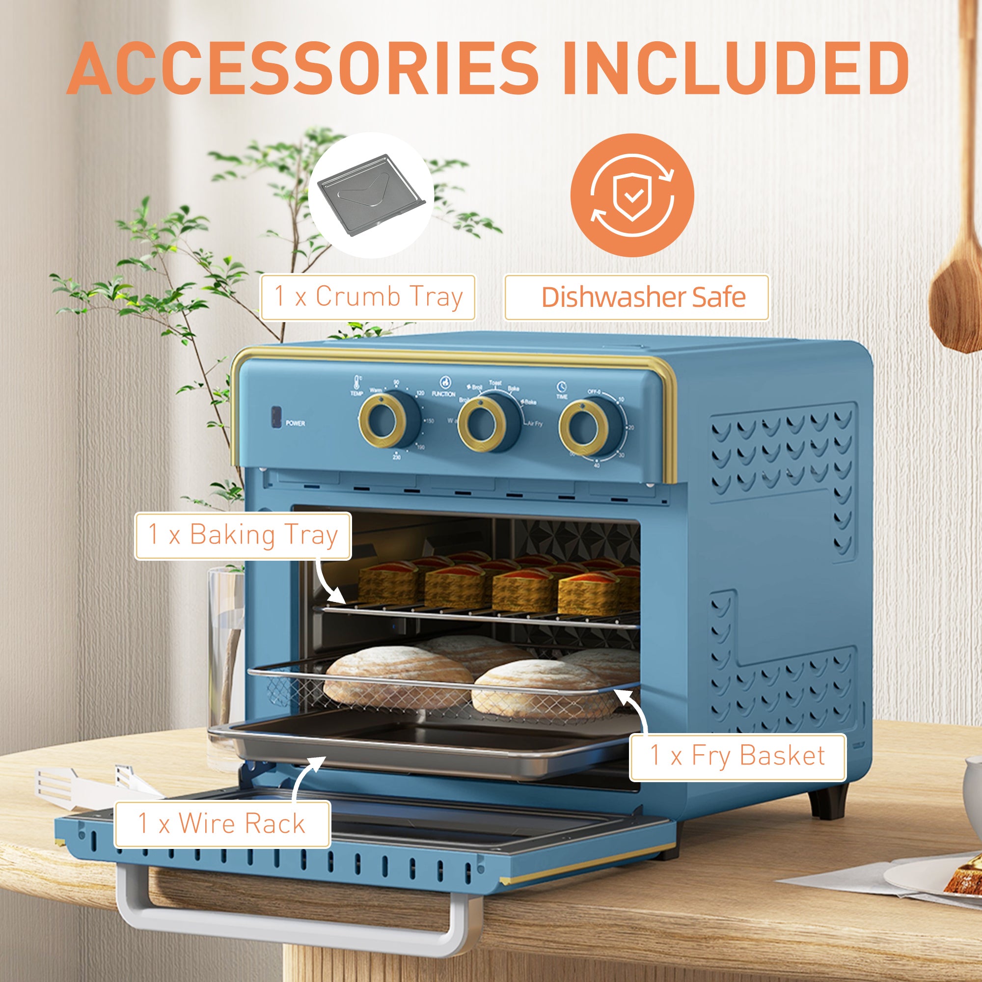 HOMCOM 20L 90-230℃ Mini Electric Oven - Blue - North Peak Garden Furniture