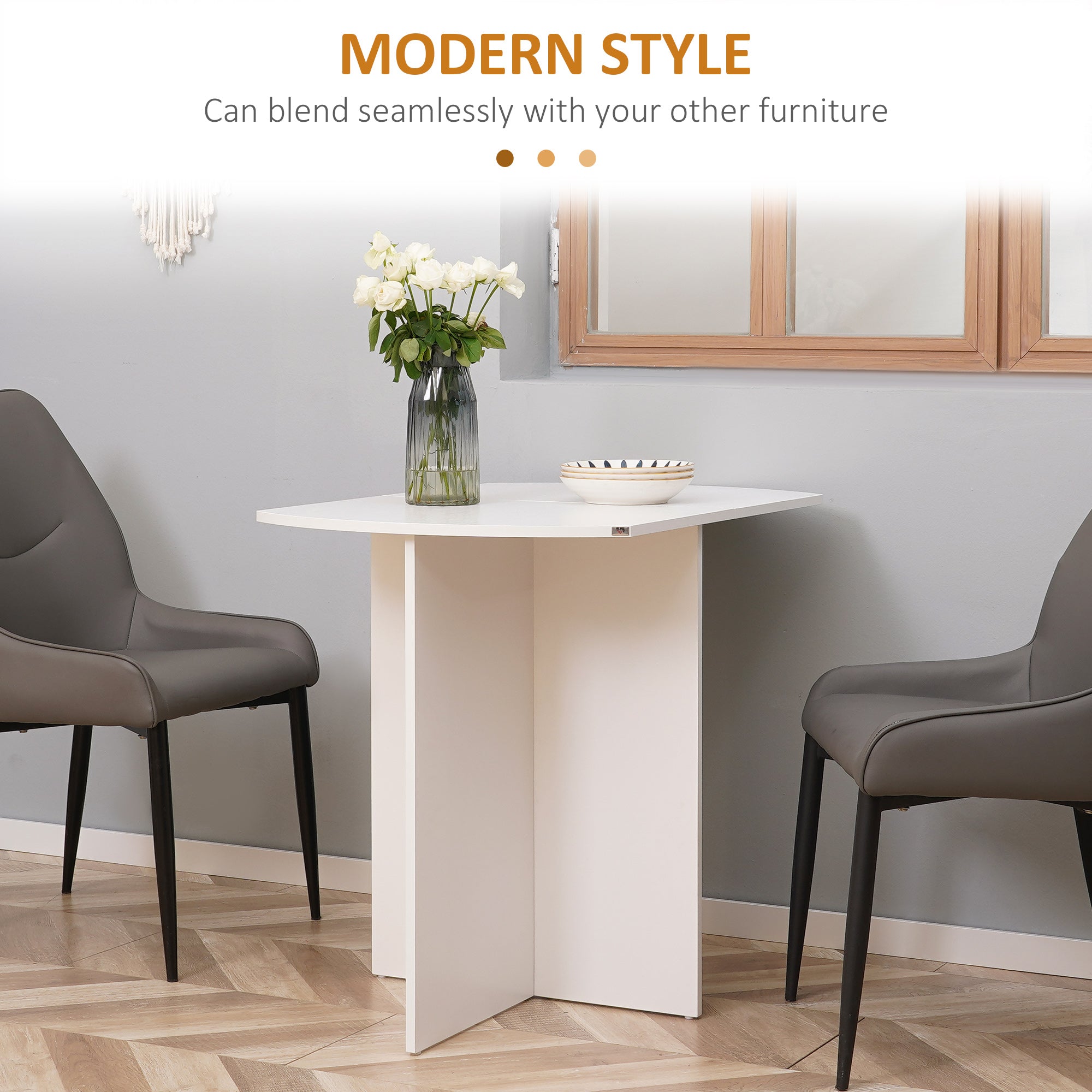 HOMCOM Four-Person Drop Leaf Dining Table - White - North Peak Garden Furniture