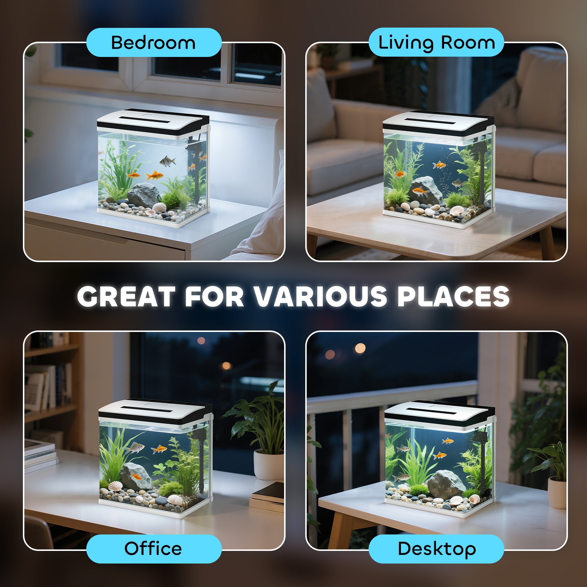 PawHut 13L Glass Aquarium Fish Tank with Filter, LED Lighting, for Betta, Guppy, Mini Parrot Fish, Shrimp, 29 x 20 x 30.5cm - North Peak Garden Furniture