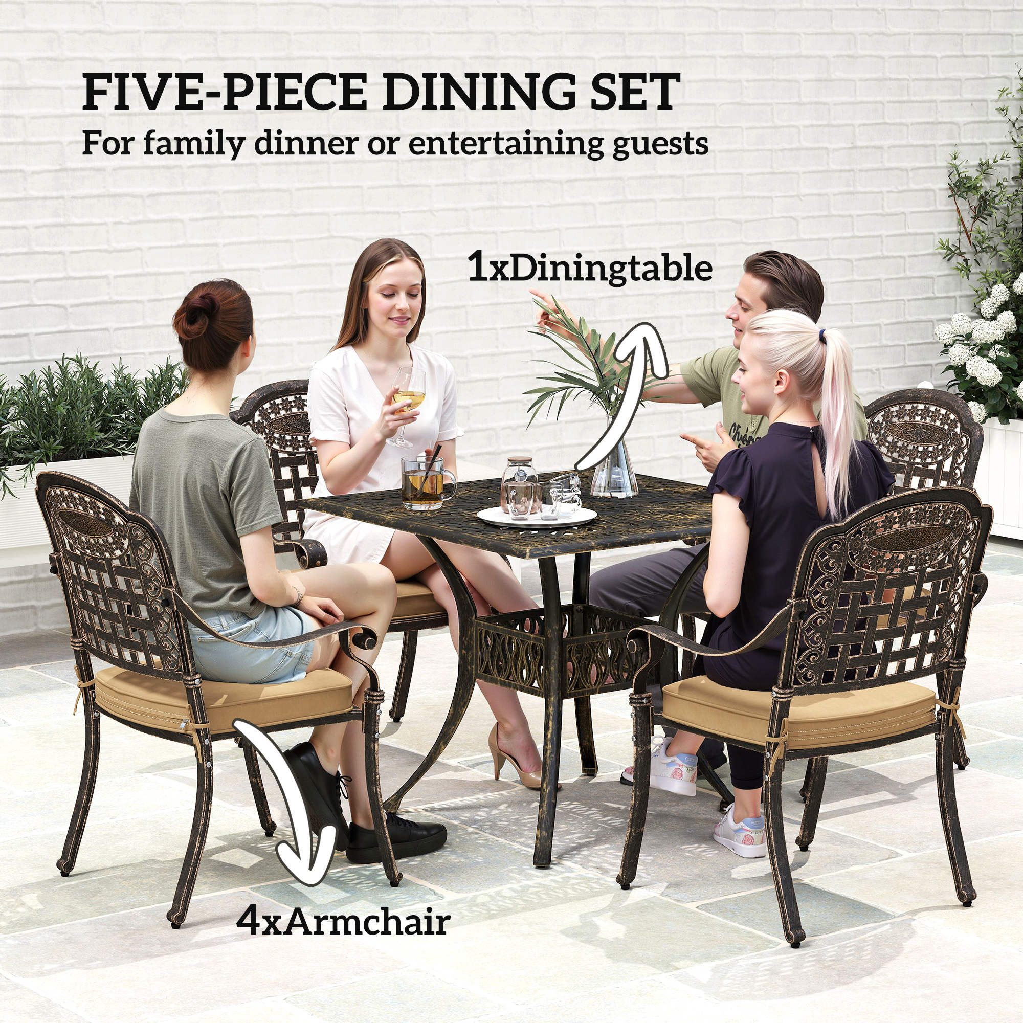 Outsunny Five-Piece Cast Aluminium Garden Dining Set - Bronze Tone - North Peak Garden Furniture
