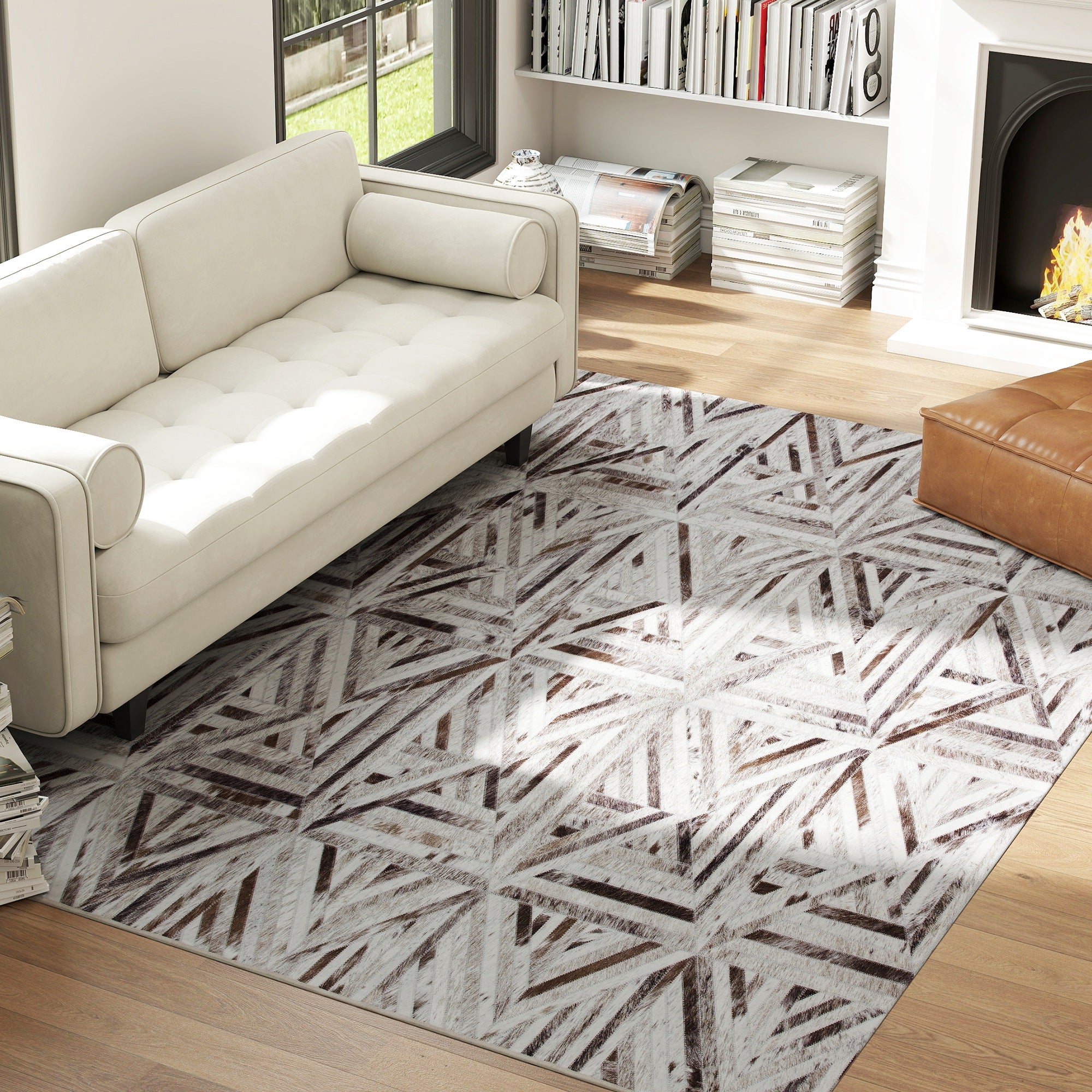 HOMCOM Modern Area Rug, Triangle Pattern Non-Slip Washable Rug, Chenille Floor Carpet for Living Room, Bedroom, Dining Room, Home Office, 290 x 200 cm, Brown