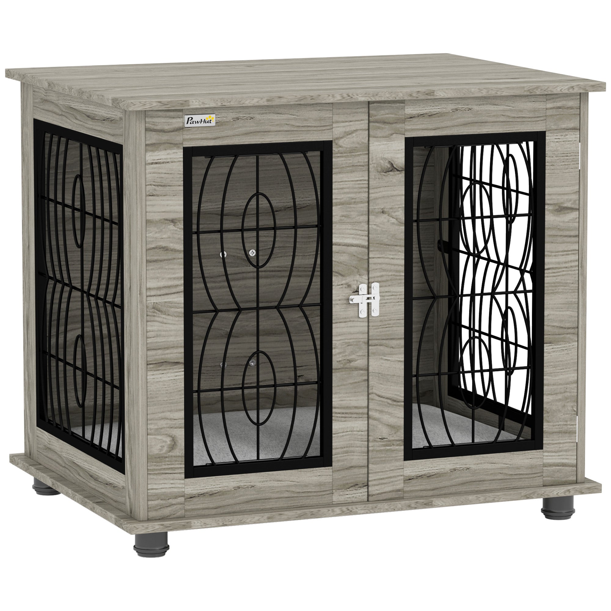 PawHut Indoor Dog Crate Furniture End Table with Soft Washable Cushion, Lockable Front Door, for Medium Dogs - Black - North Peak Garden Furniture