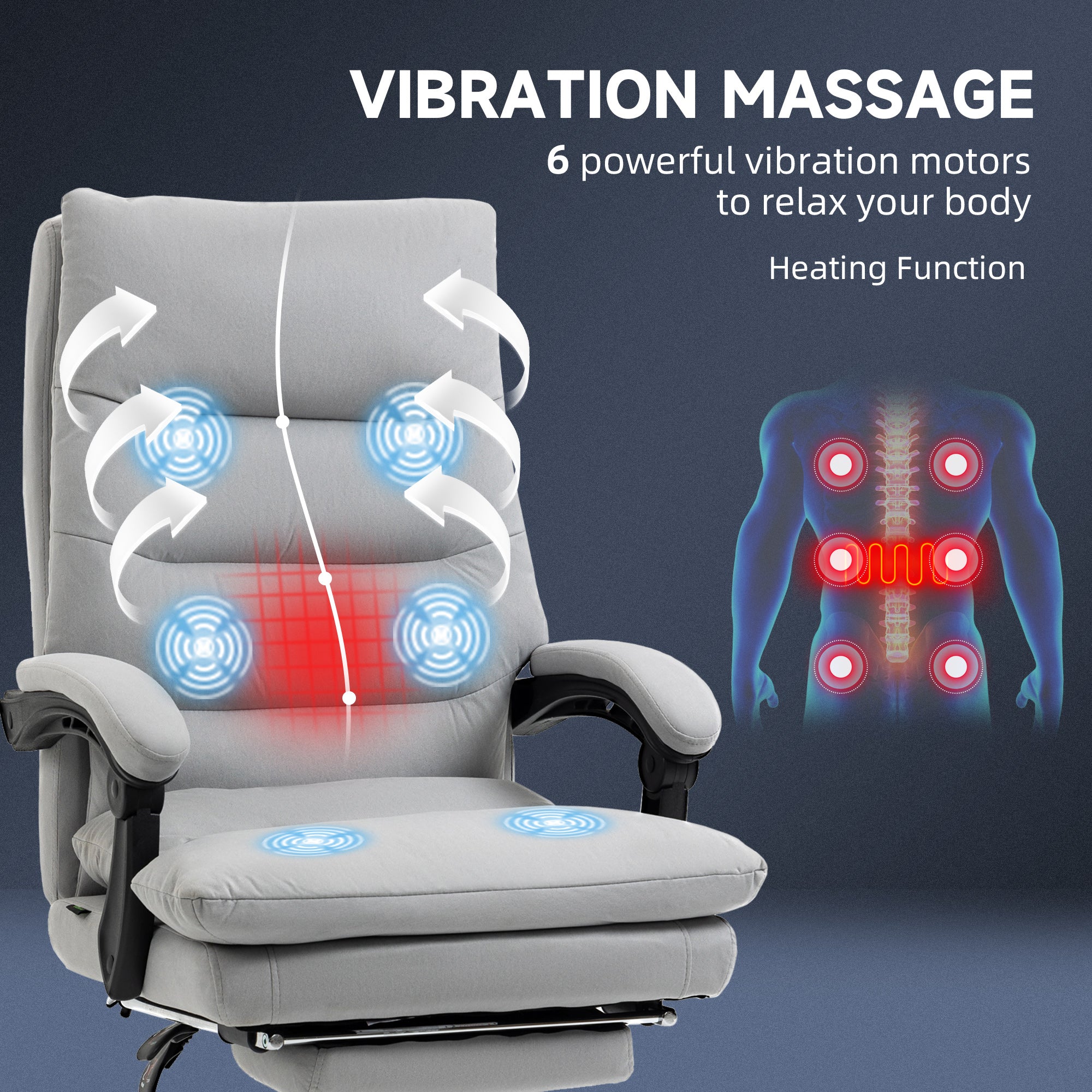 Vinsetto Office Chair, Ergonomic Desk Chair with 6-Point Vibration Massage and Back Heating, Microfibre Computer Gaming Chair with 135° Reclining Back and Footrest, Grey - North Peak Garden Furniture
