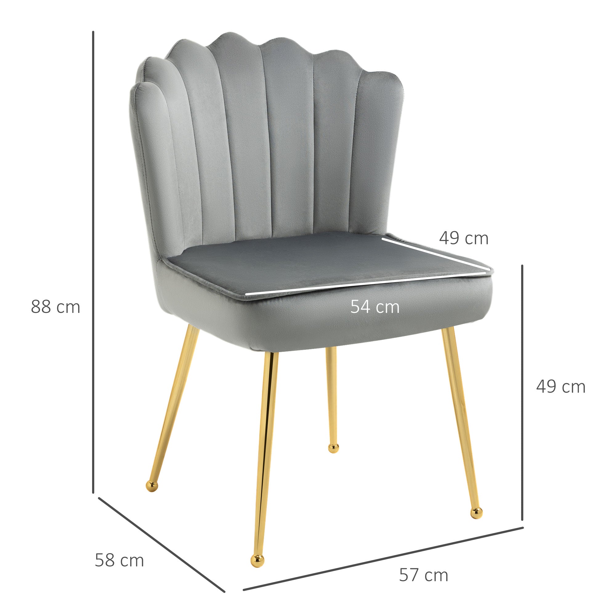 HOMCOM Velvet-Feel Shell Accent Chair - Grey - North Peak Garden Furniture
