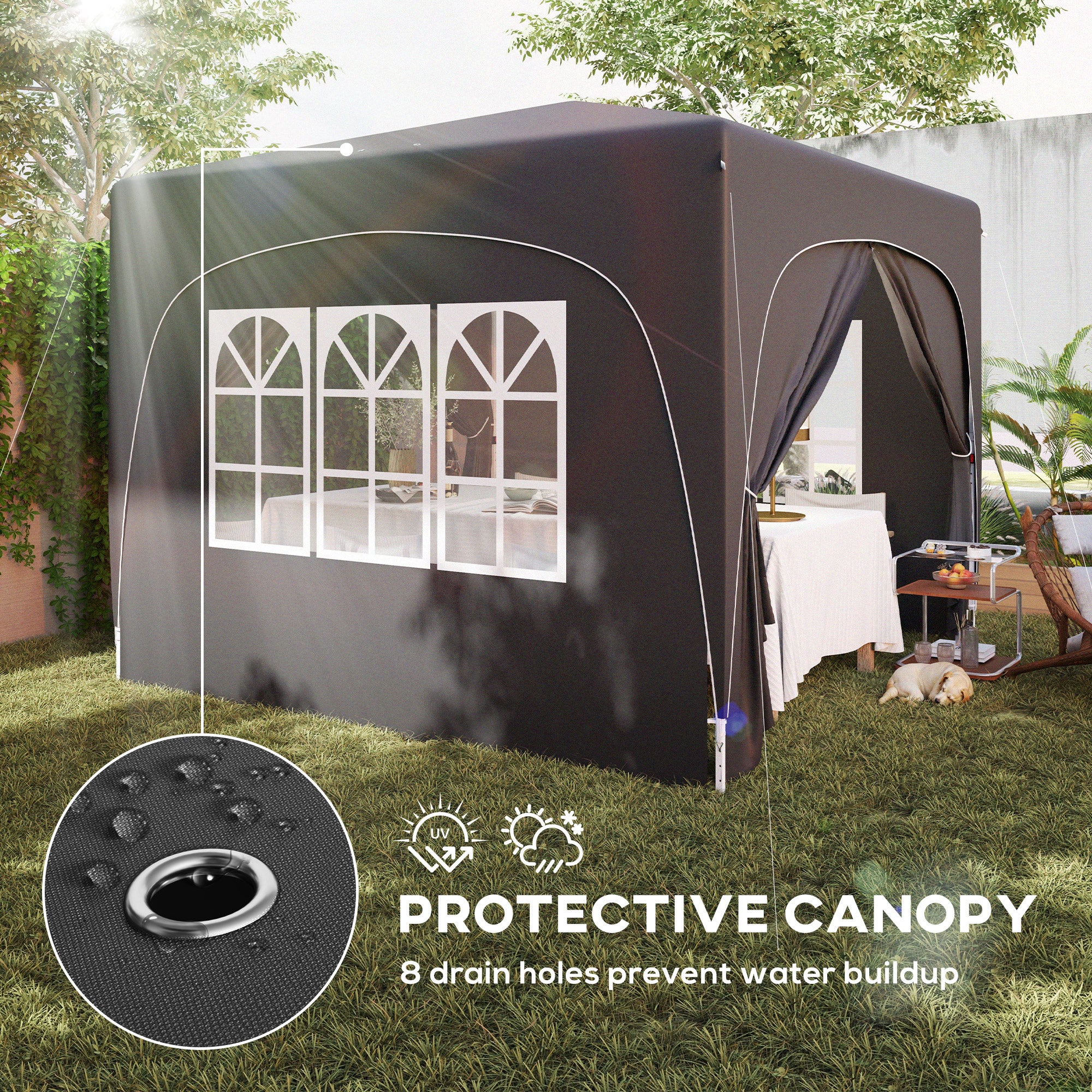 Outsunny 3 x 3m Pop-Up Gazebo Shelter, with Accessories - Black - North Peak Garden Furniture