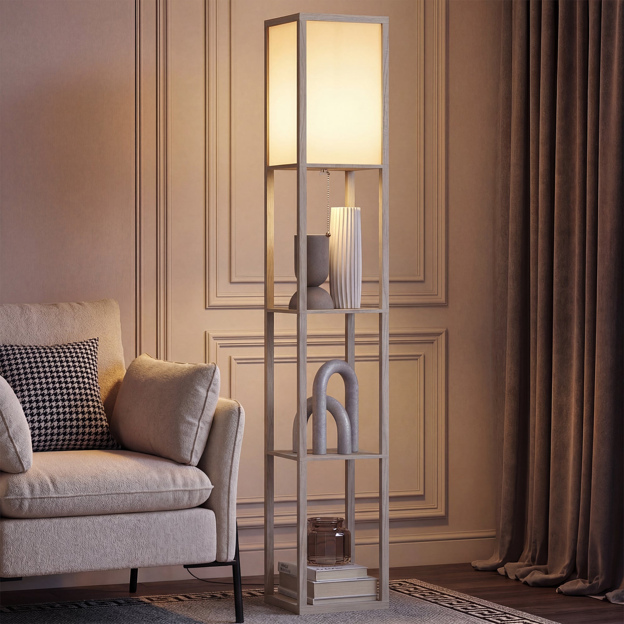 HOMCOM 3-Tier Floor Lamp, Floor Light with Storage Shelf, Reading Standing Lamp for Living Room, Bedroom, Kitchen, Dining Room, Office, Dorm, 160cm, Oak