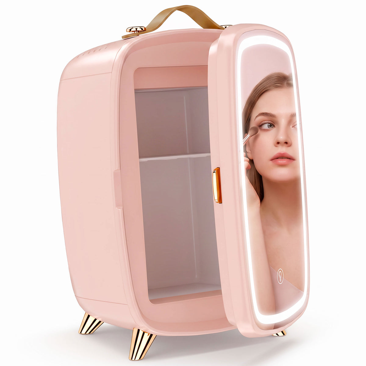 HOMCOM Skincare Refrigerator, 6L Mini Cosmetic Fridge with LED Mirror, Cooling Function for Bedroom, Skincare, Office, Pink