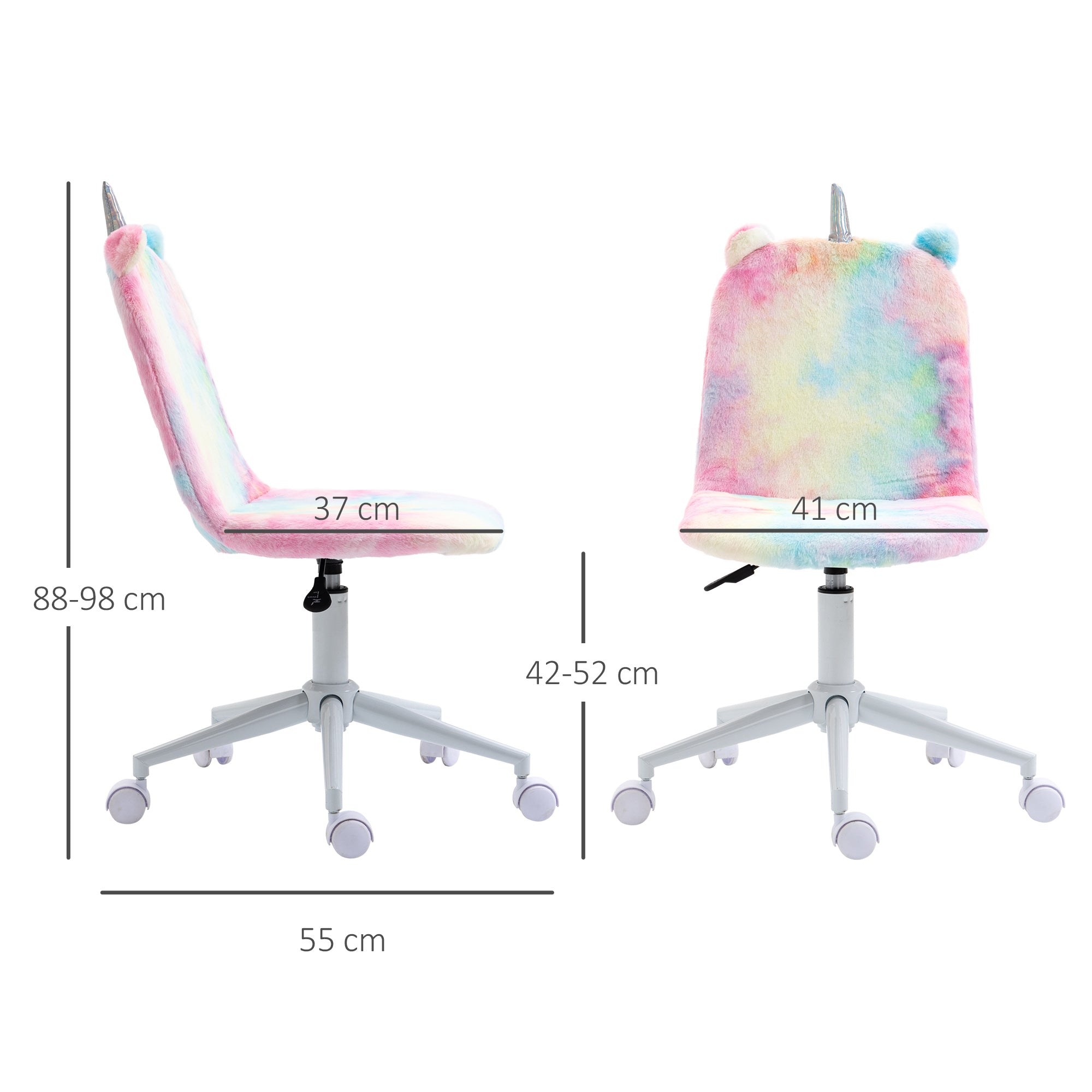 Vinsetto Fluffy Unicorn Office Chair with Mid-Back and Swivel Wheel, Cute Desk Chair, Rainbow Multi-Colored - North Peak Garden Furniture