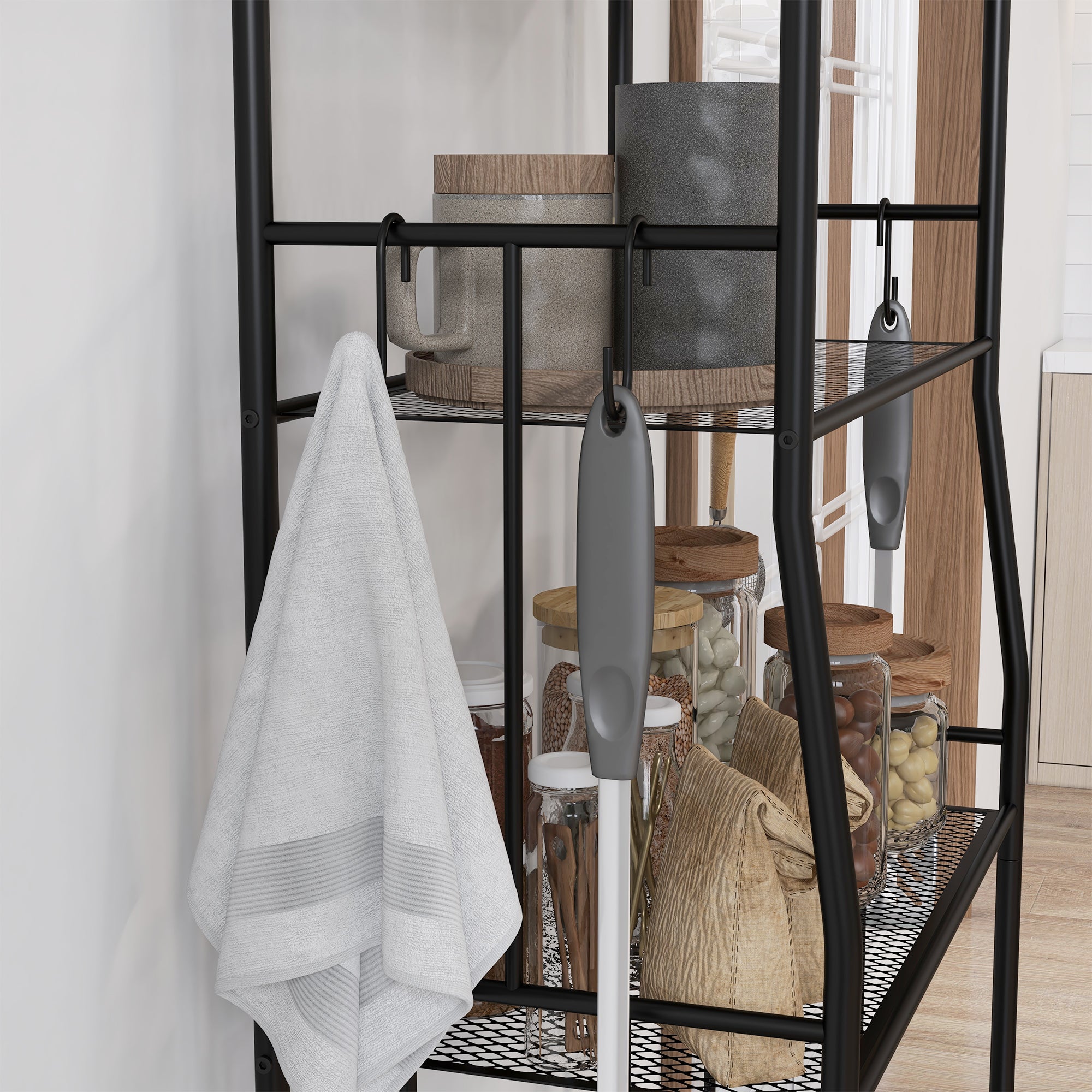 HOMCOM Five-Tier Steel Frame Kitchen Shelving Unit - Black - North Peak Garden Furniture
