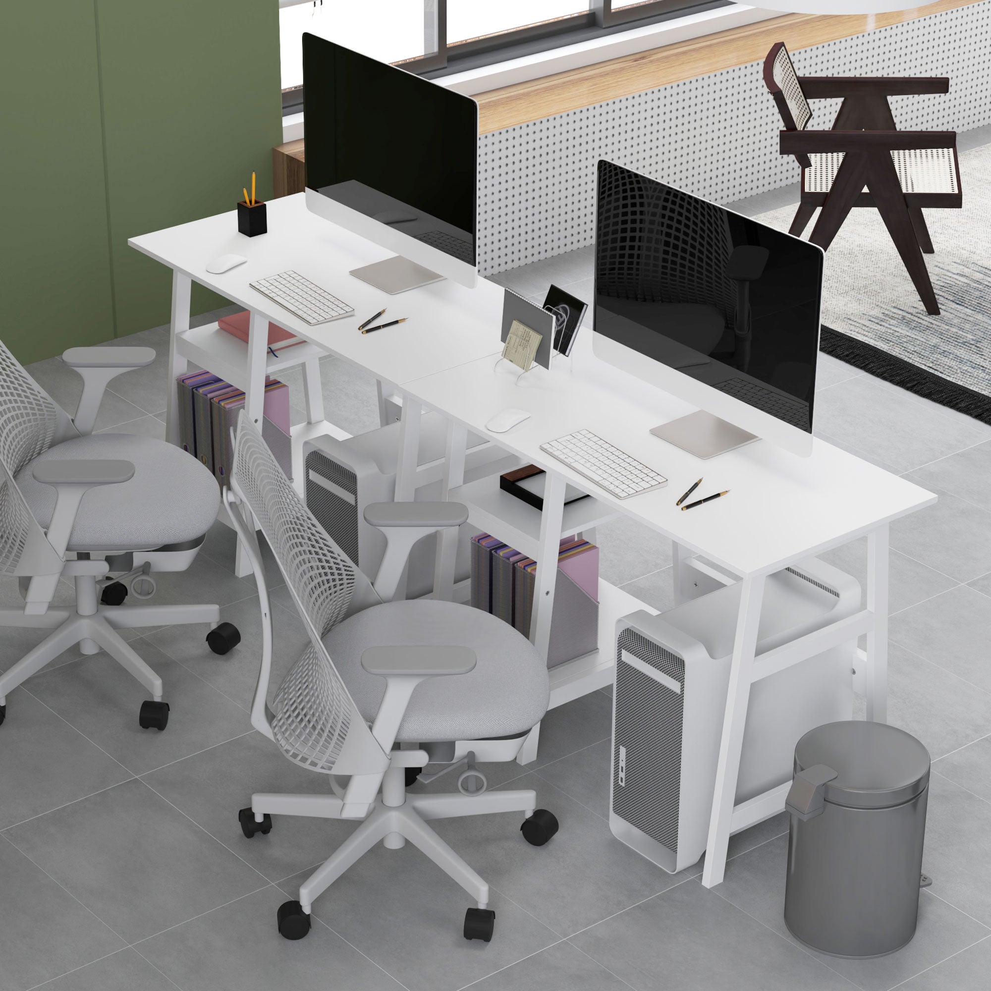 HOMCOM Compact Computer Desk with Storage Shelves, Study Table with Bookshelf, PC Table Workstation for Home Office, Study, Easy Assembly, 106 x 51cm, White - North Peak Garden Furniture