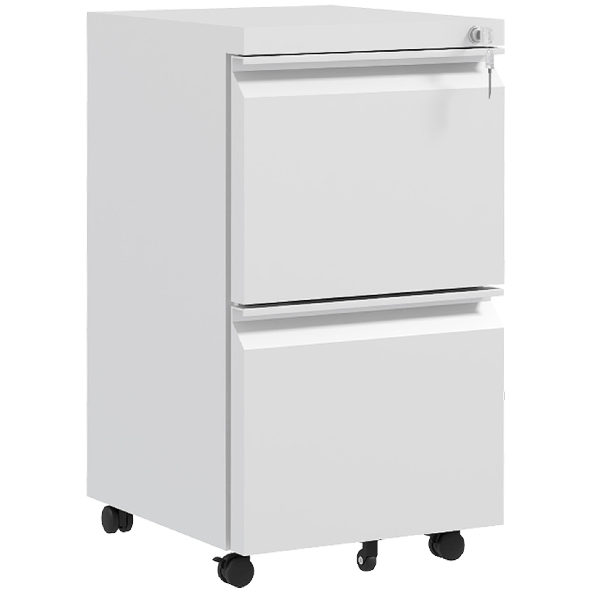 Vinsetto 2-Drawer Mobile Filing Cabinet, Steel Lockable File Cabinet for Letter, A4 and Legal Size, Pre-Assembled Body, White - North Peak Garden Furniture