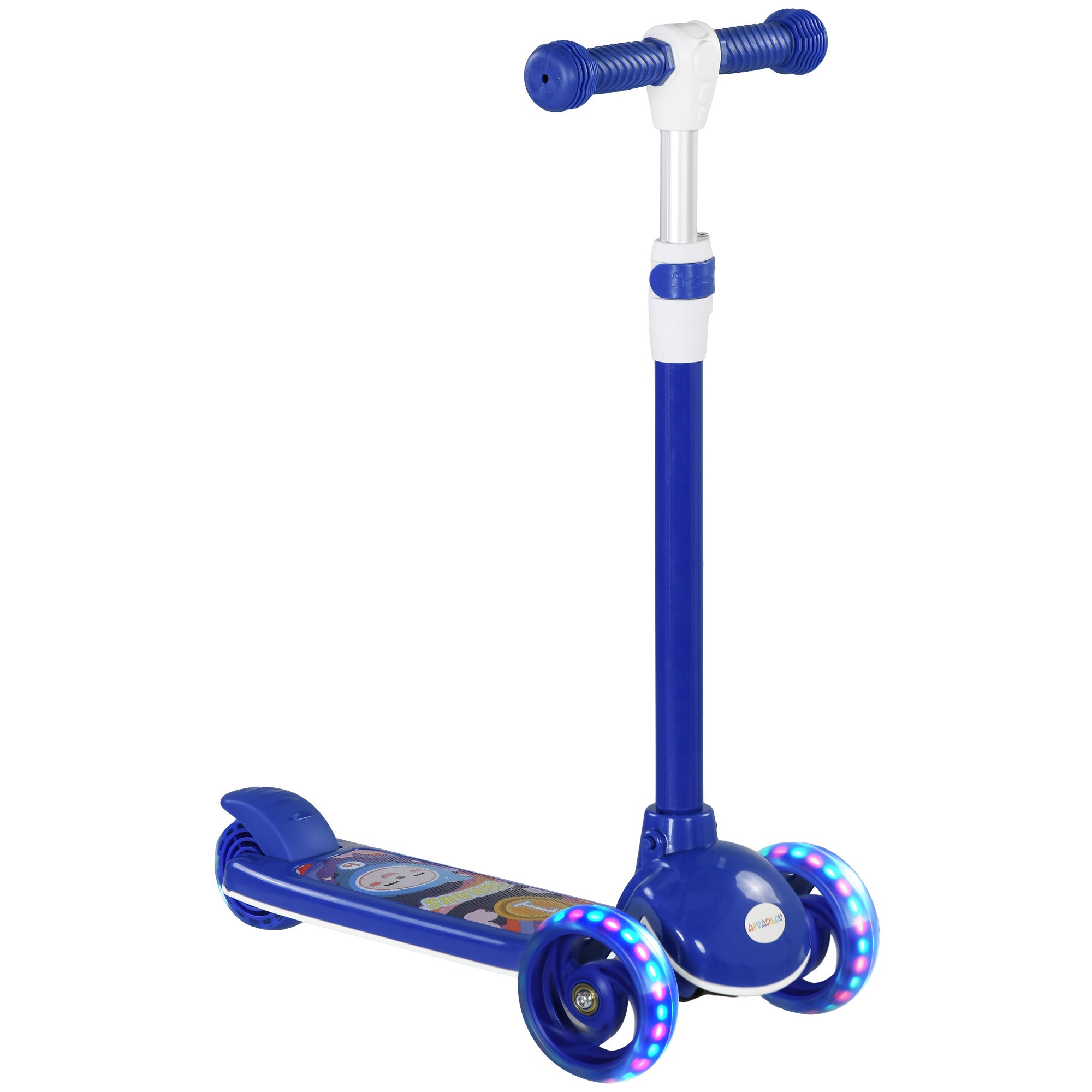 AIYAPLAY Kids 3 Wheel Scooter for 2-6 Years Old w/ Adjustable Height, LED Light, TPE Handlebar, Blue