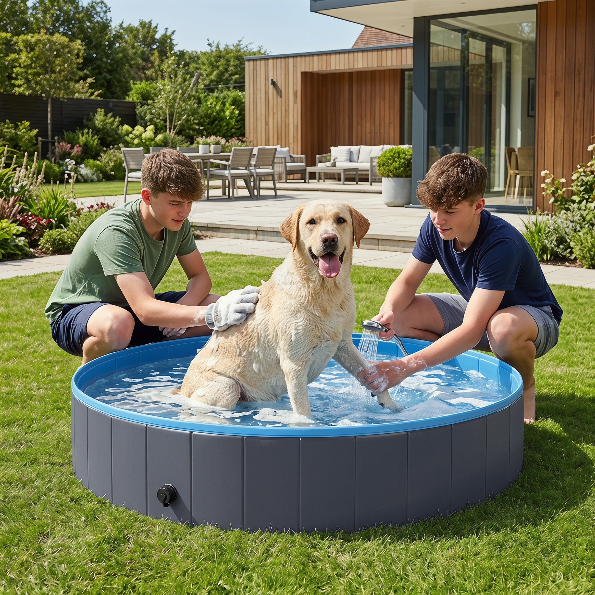 PawHut Foldable Dog Pool for Puppies and Ducks Dog Paddling Pool Bath Tub, Dark Grey, 160 x 30cm