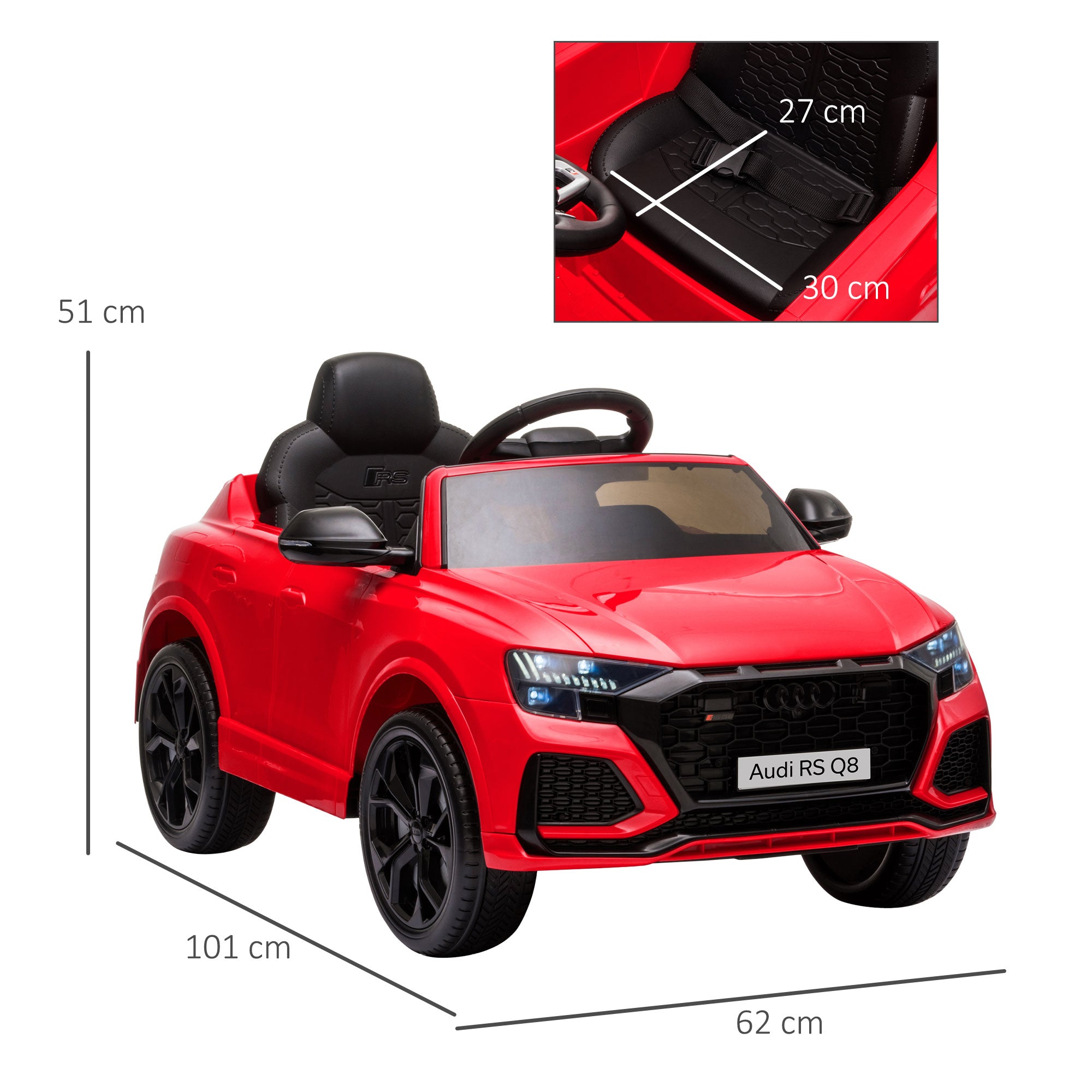 HOMCOM Audi RS Q8 Licensed 6V Kids Electric Ride On Car Toy Car with Remote Control Music Lights USB MP3 for 3-5 Years Old Red