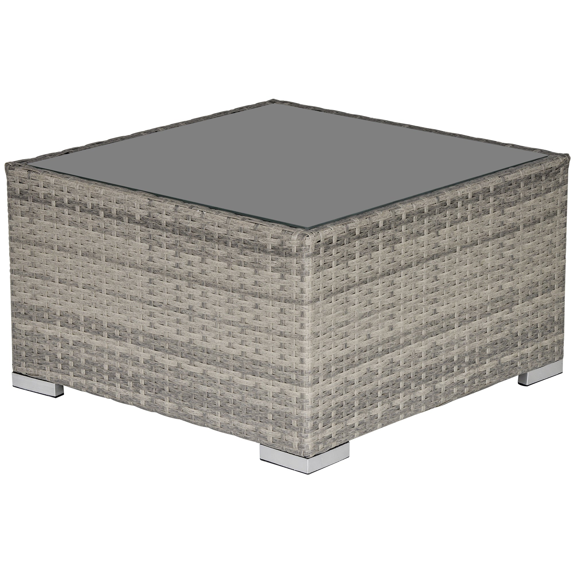 Outsunny Square PE Wicker Rattan Table, with Glass Top - Light Grey - North Peak Garden Furniture