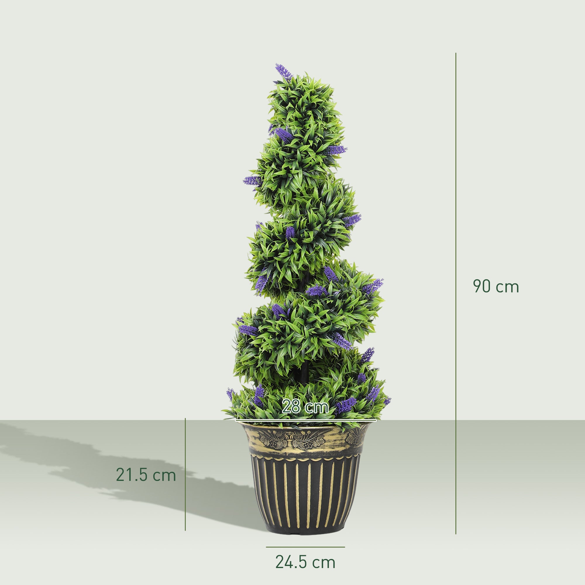 HOMCOM Set of 2 Decorative Artificial Plants, Boxwood Spiral Topiary Tree with Lavender and Pot, Fake Plants for Home Indoor Outdoor Decor, 90cm - North Peak Garden Furniture