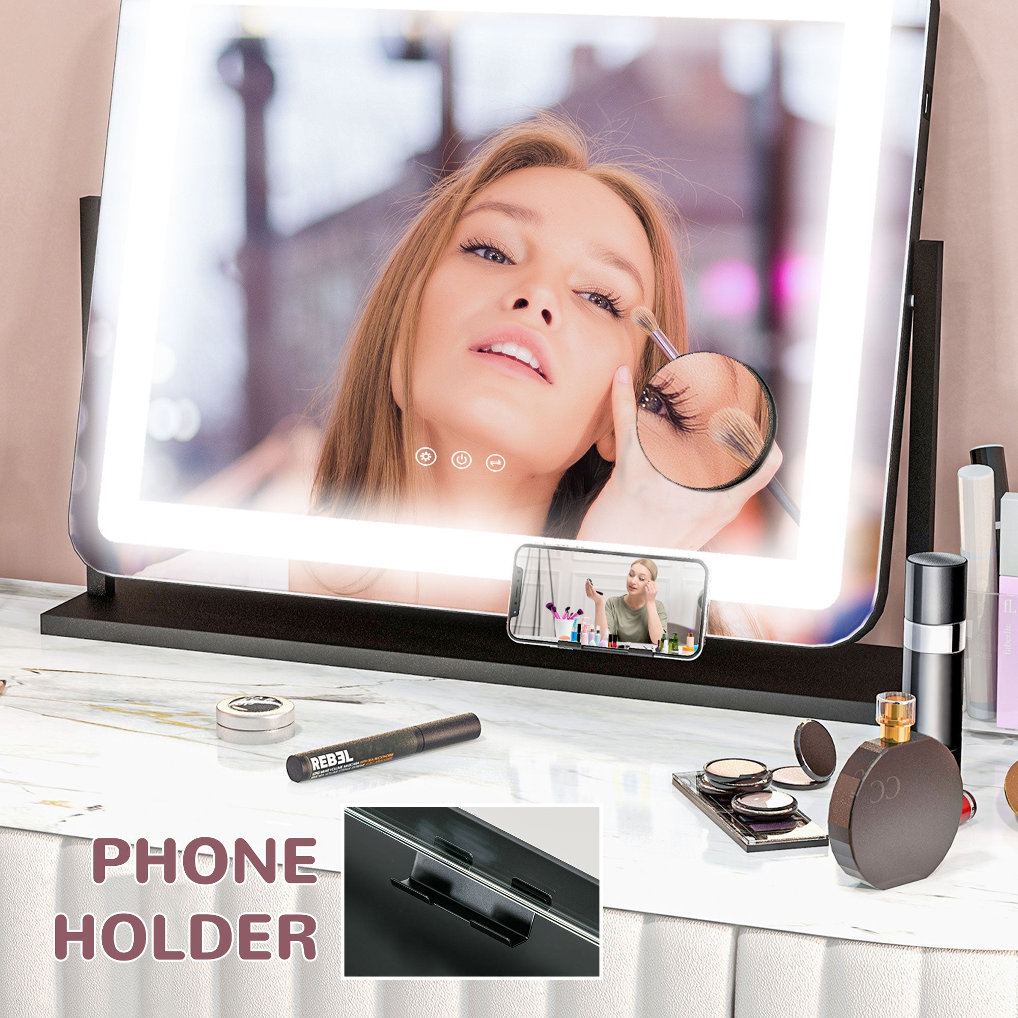 HOMCOM LED Light Tabletop Makeup Mirror, with Adjustable Settings - North Peak Garden Furniture