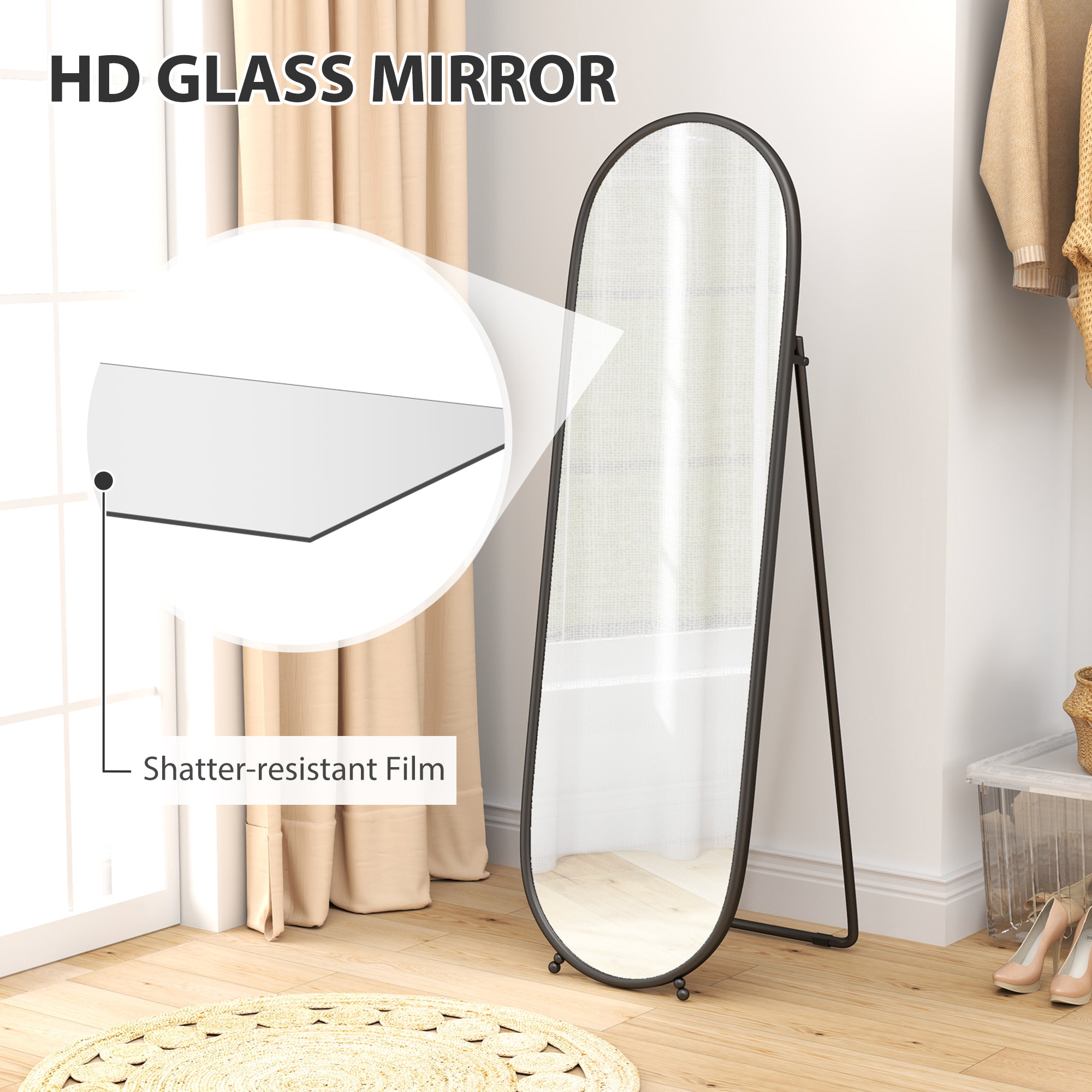 HOMCOM Two-Way Curved Full Length Mirror - Black - North Peak Garden Furniture