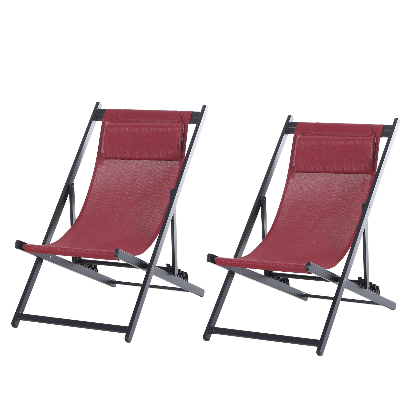 Outsunny Garden Deck Chairs, Set of 2, Folding, Portable for Beach/Patio, Durable, Red