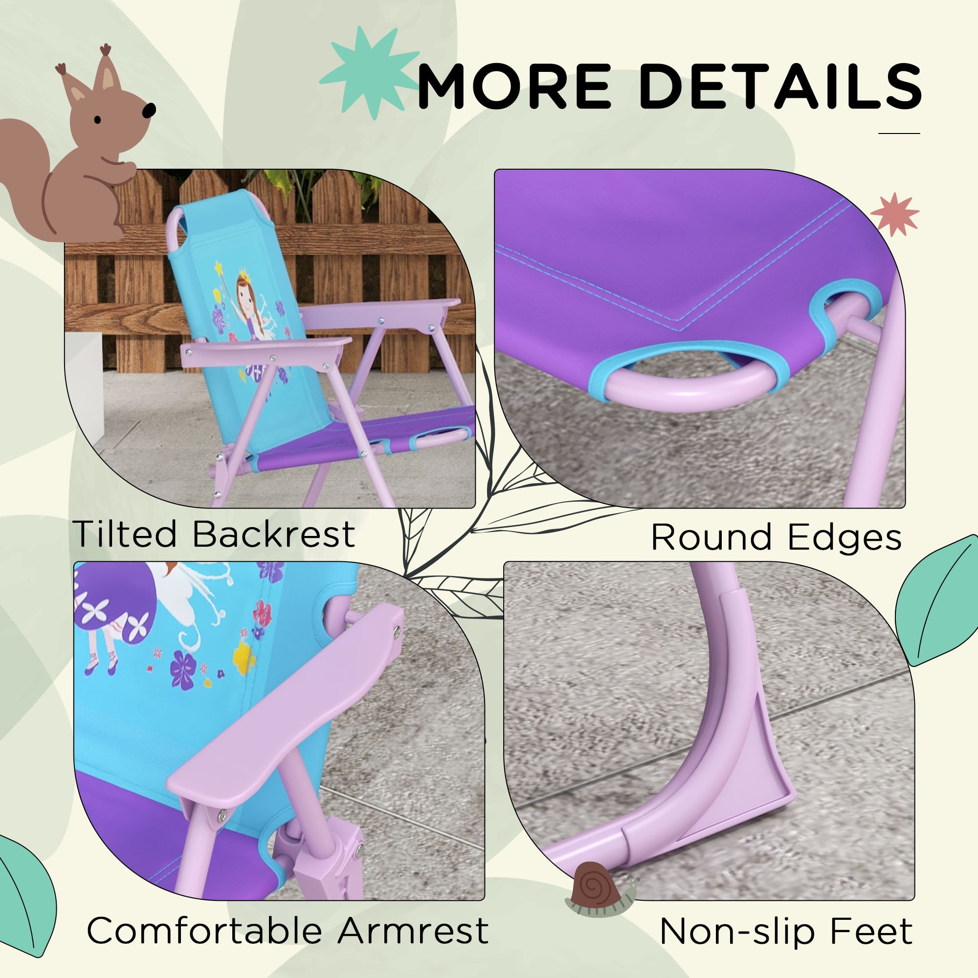 Outsunny Kids Picnic Table and Chair Set, Fairy Themed Outdoor Garden Furniture w/ Foldable Chairs, Adjustable Parasol - North Peak Garden Furniture