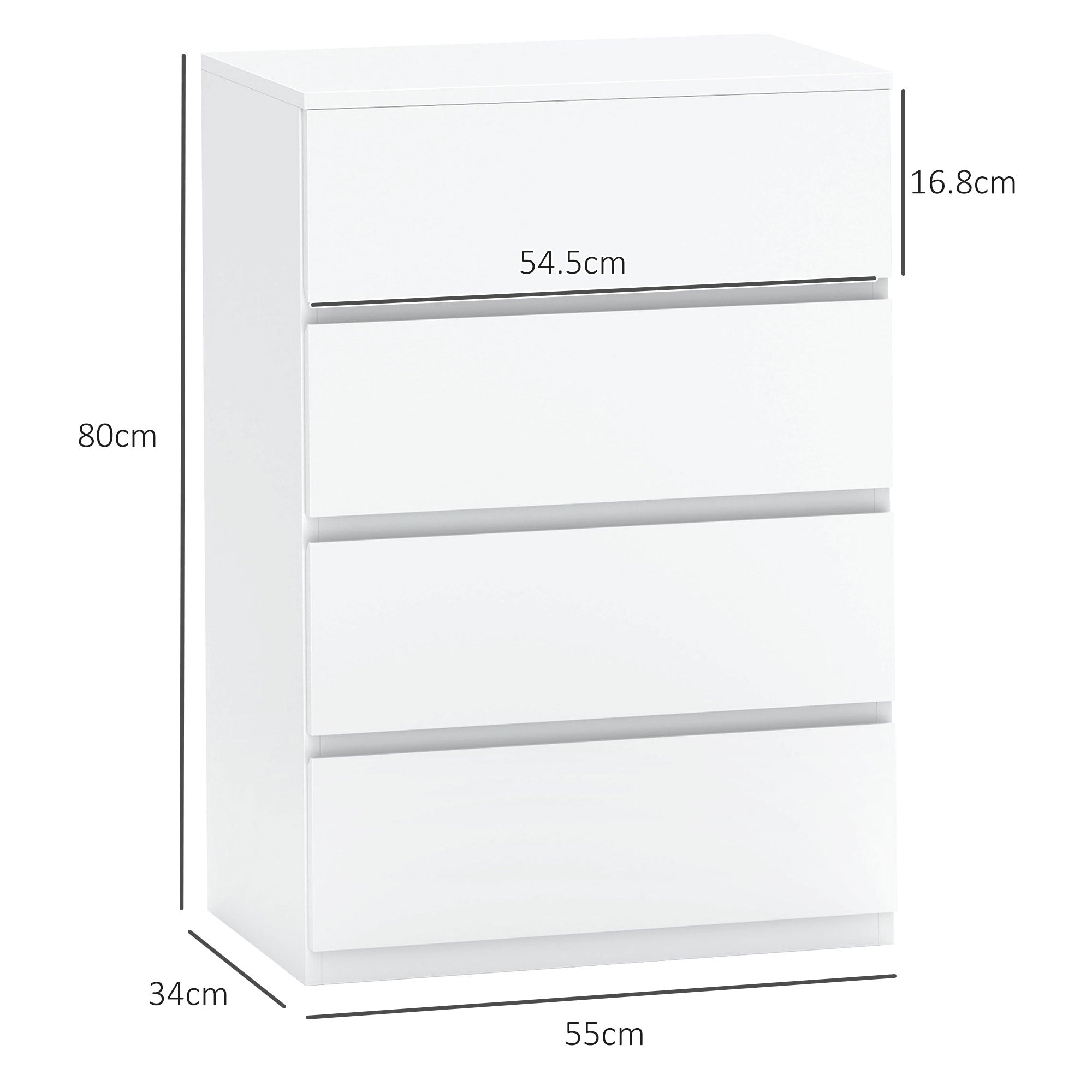 HOMCOM Chest of Drawers, 4-Drawer Storage Cabinets, Modern Dresser, Storage Drawer Unit for Bedroom