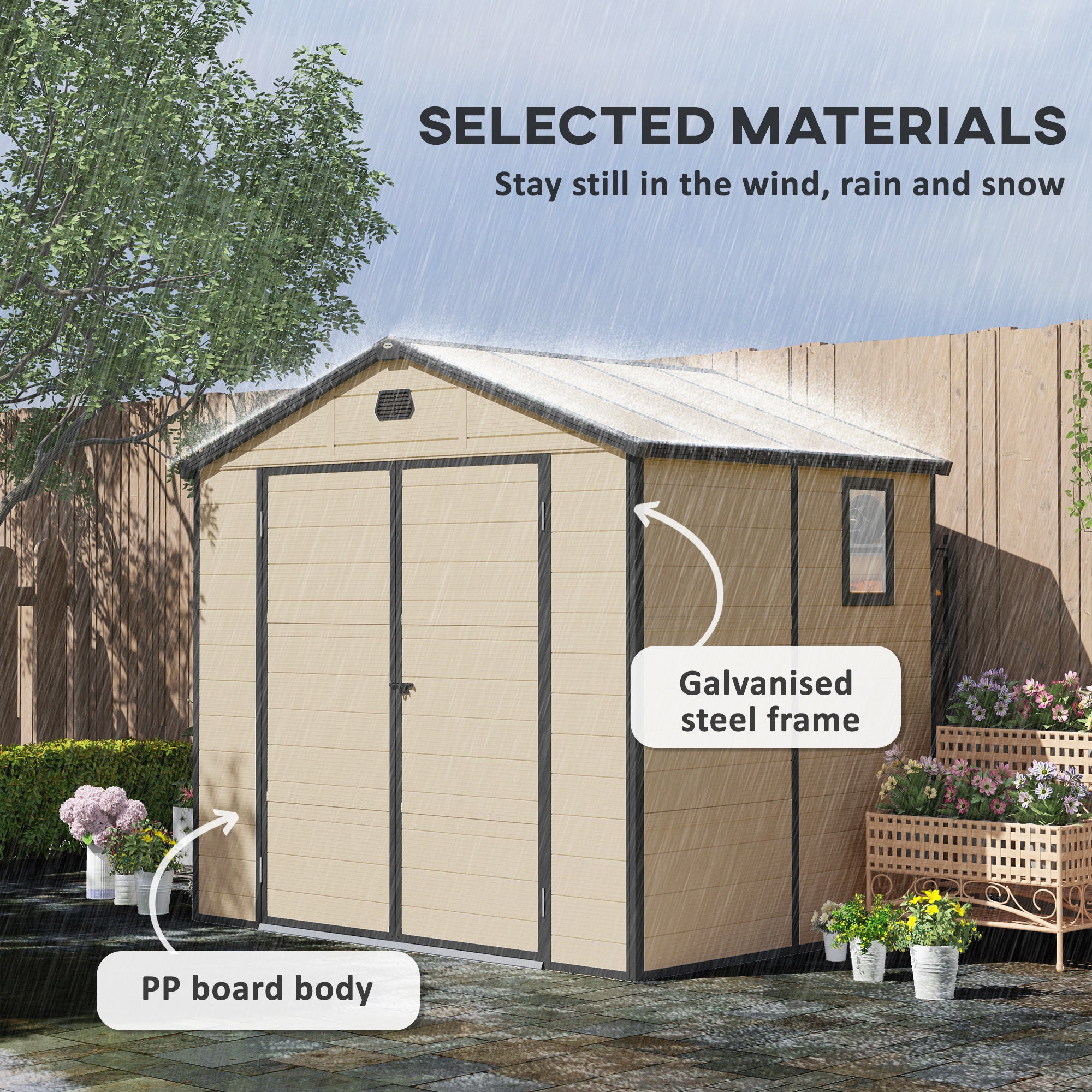 Outsunny 7.9ft x 6.2ft Aluminium Frame and Plastic Wall Shed, with Foundation - Cream White