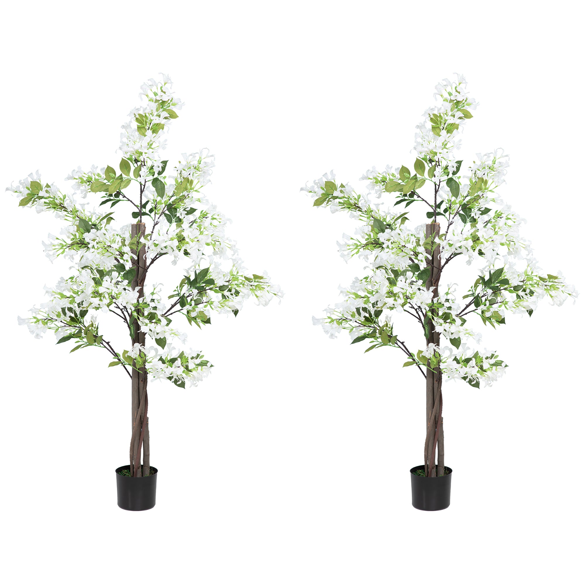 HOMCOM Artificial Plants Honeysuckle Flower in Pot Fake Plants with Curved Boots for Indoor Outdoor 15x15x150cm Set of 2 White