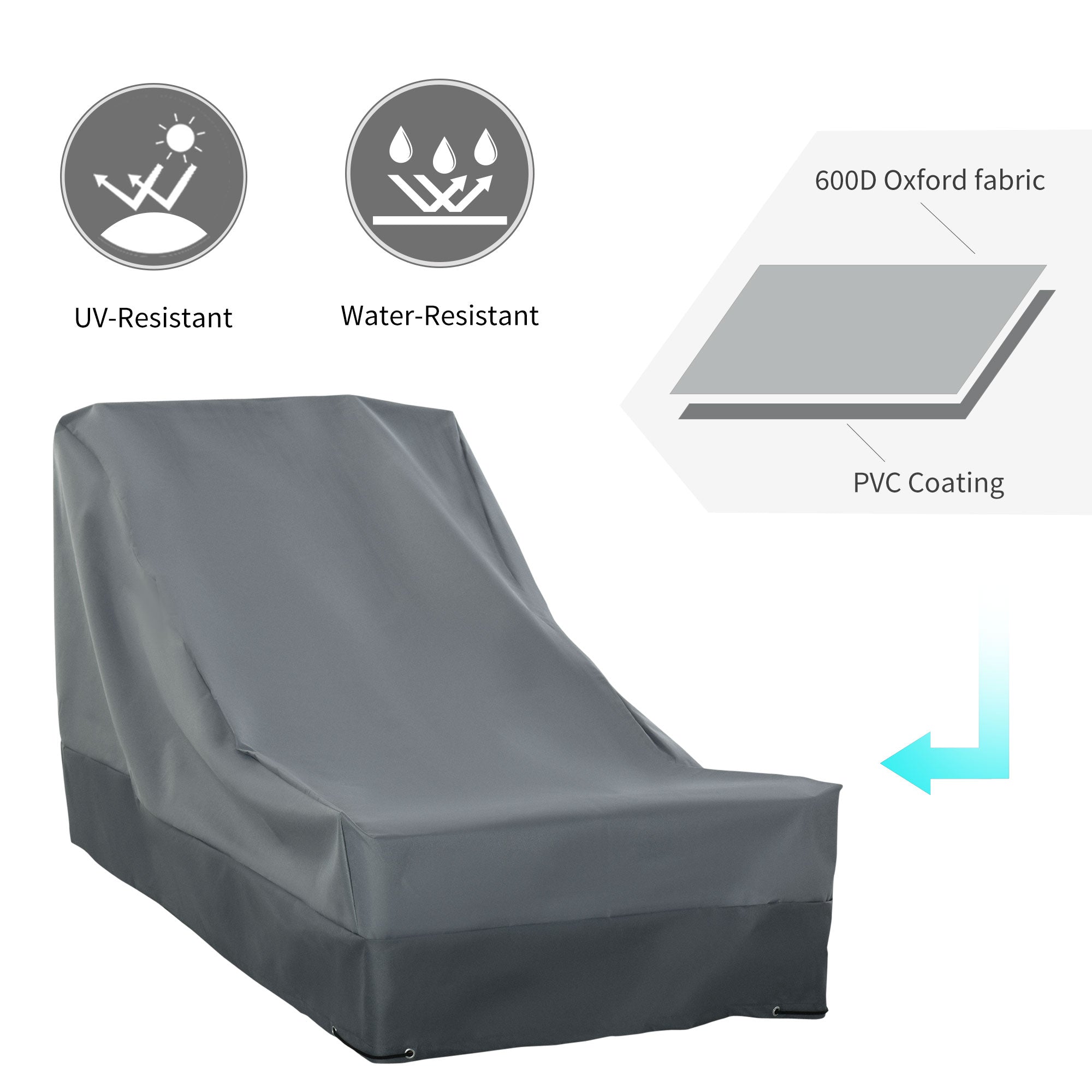 Outsunny Rectangular Patio Furniture Cover for Chairs Water UV Resistant Protection 600D Oxford Fabric Rattan Lounge Clean Cover, 200 x 86 x 82cm - North Peak Garden Furniture