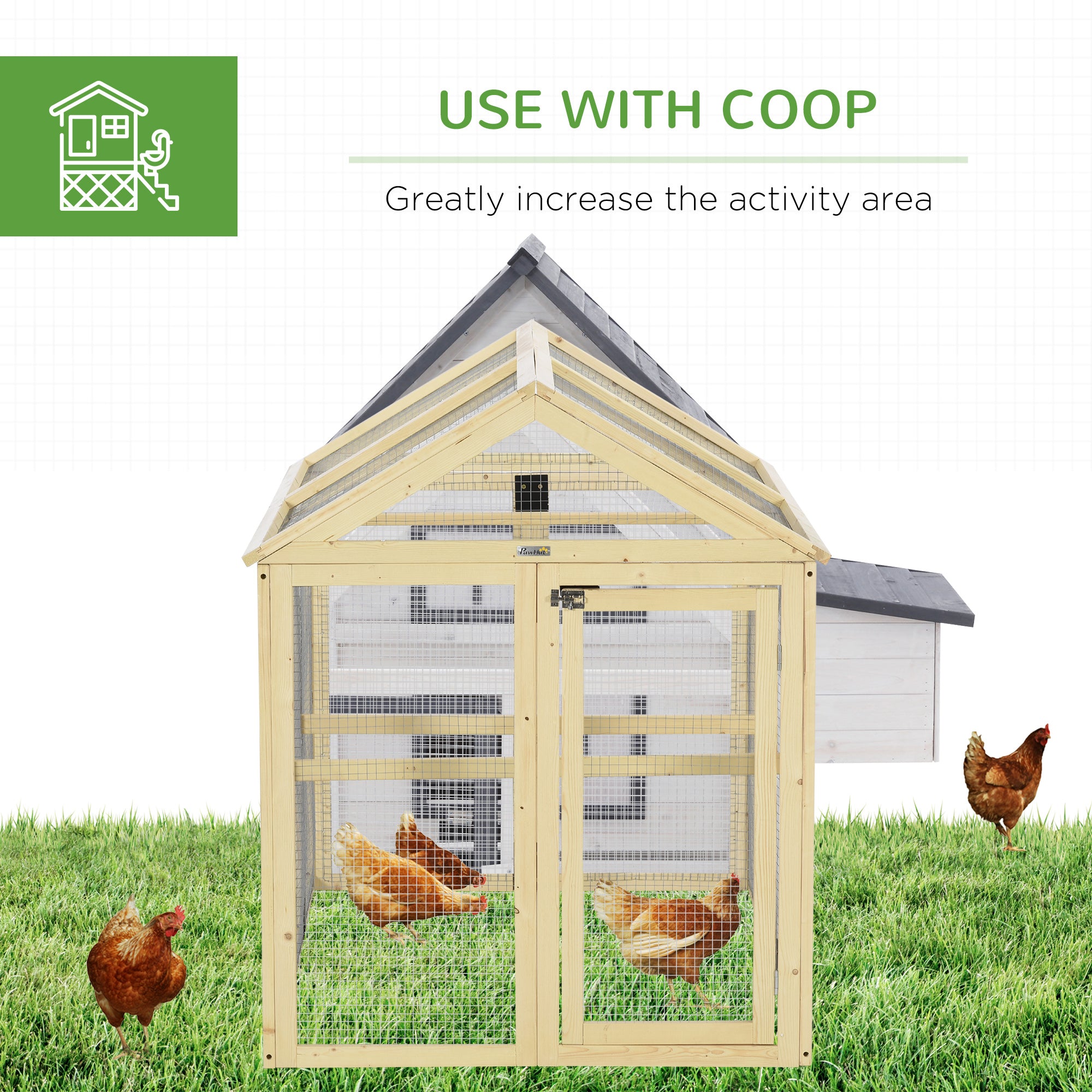 PawHut Large Chicken Run, Wooden Chicken coop, with Combinable Design - Natural Wood Finish - North Peak Garden Furniture