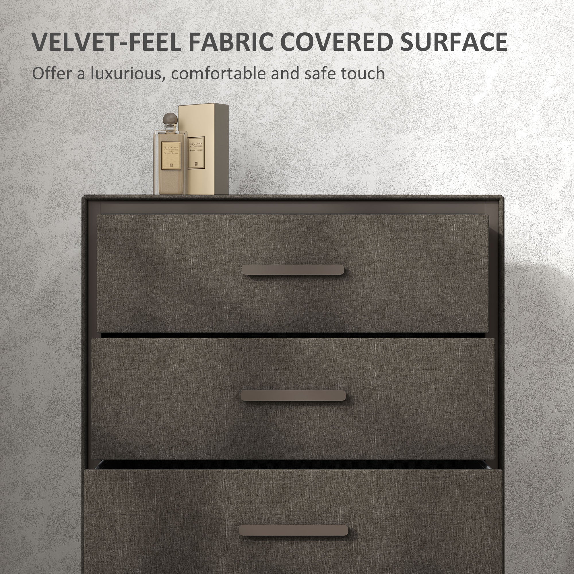 HOMCOM Velvet-Feel Chest of Four Drawers - Brown - North Peak Garden Furniture