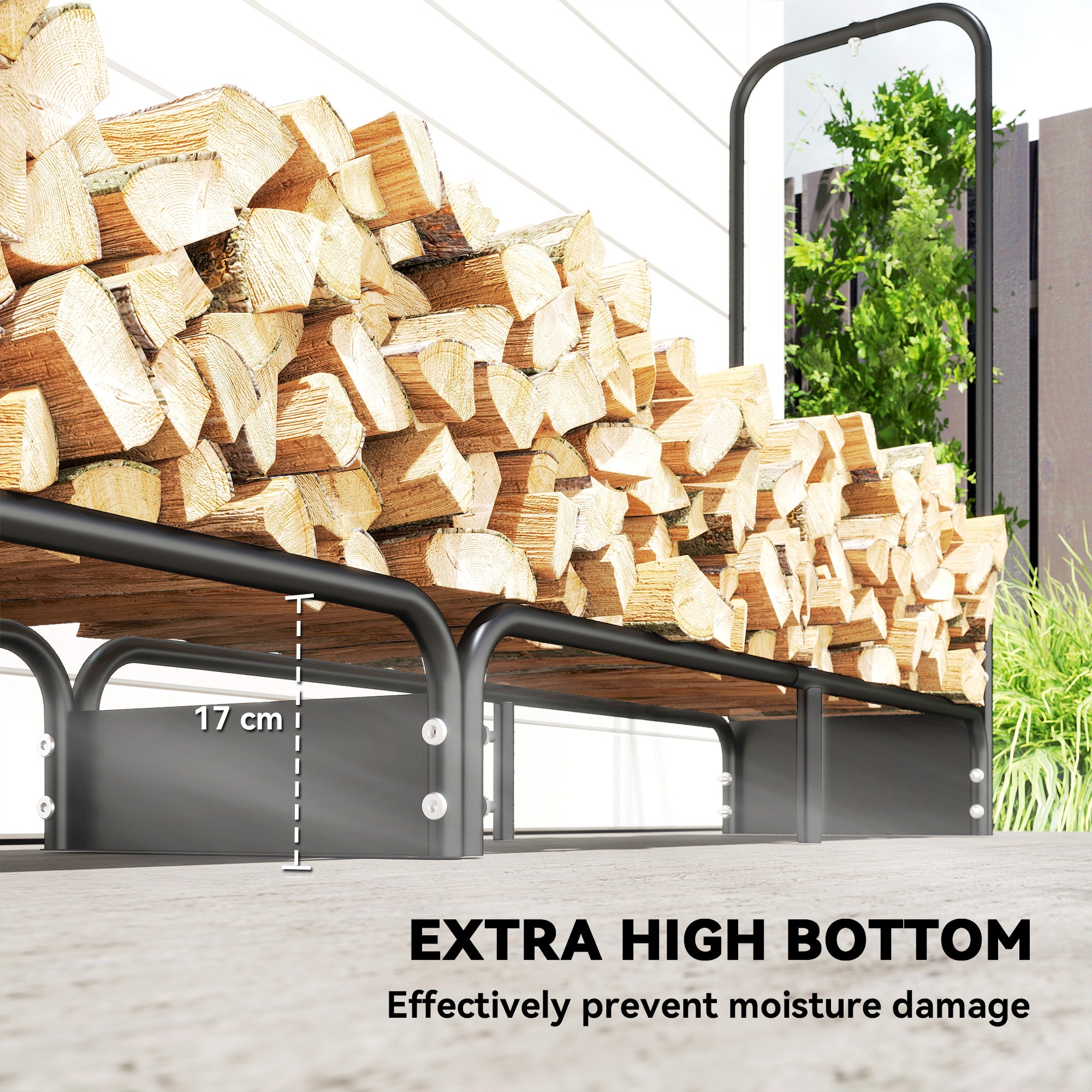 Outsunny 8.5ft Firewood Rack, Heavy Duty Log Storage Holder with Waterproof 600D Oxford Log Cover for Fireplace Fire Pits Outdoor Patio Wood Storage, 300 kg Large Capacity, Black