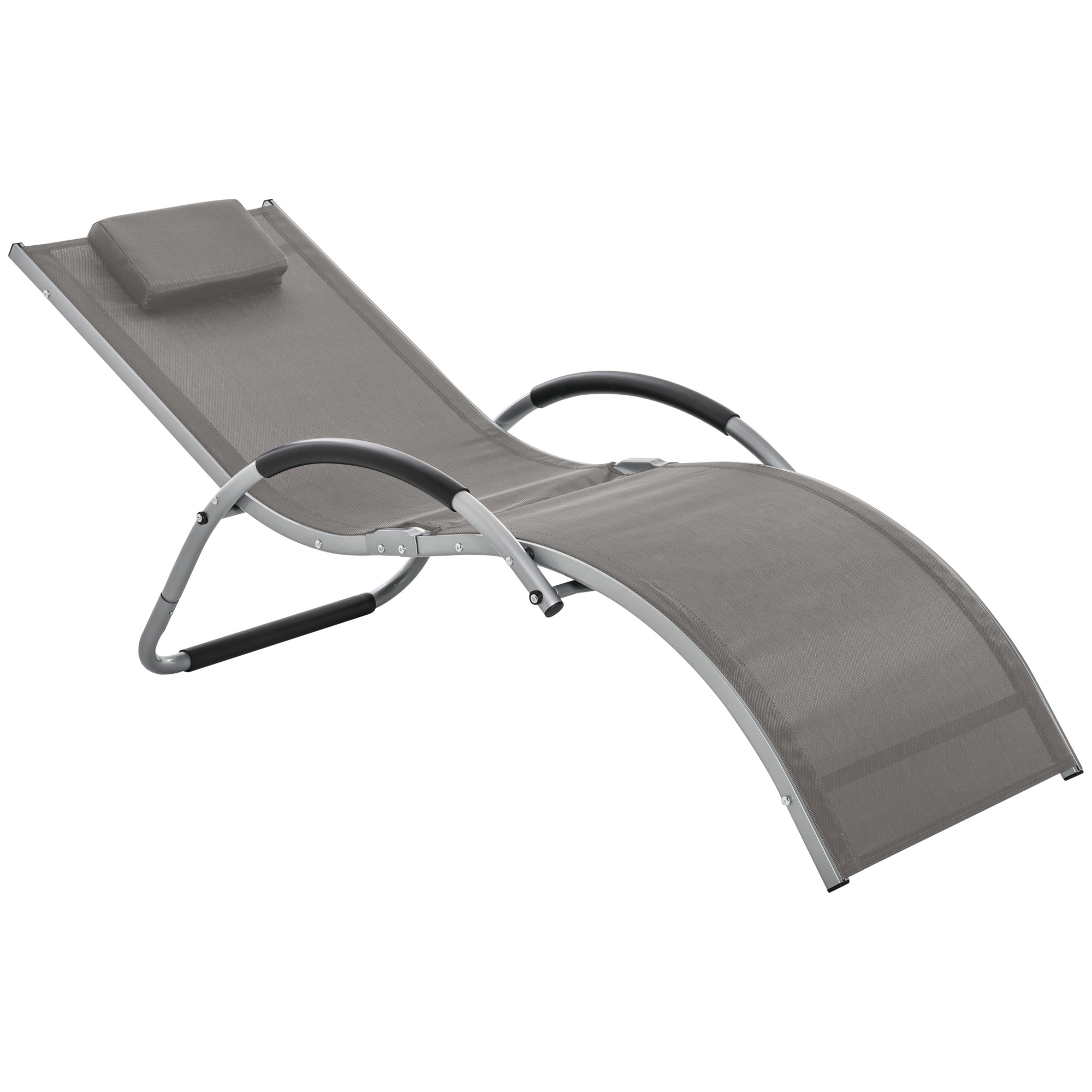 Outsunny Portable Sun Lounger Outdoor Foldable Recliner w/ Removable Headrest, Pillow, Aluminium Frame for Garden Patio Outside, Khaki