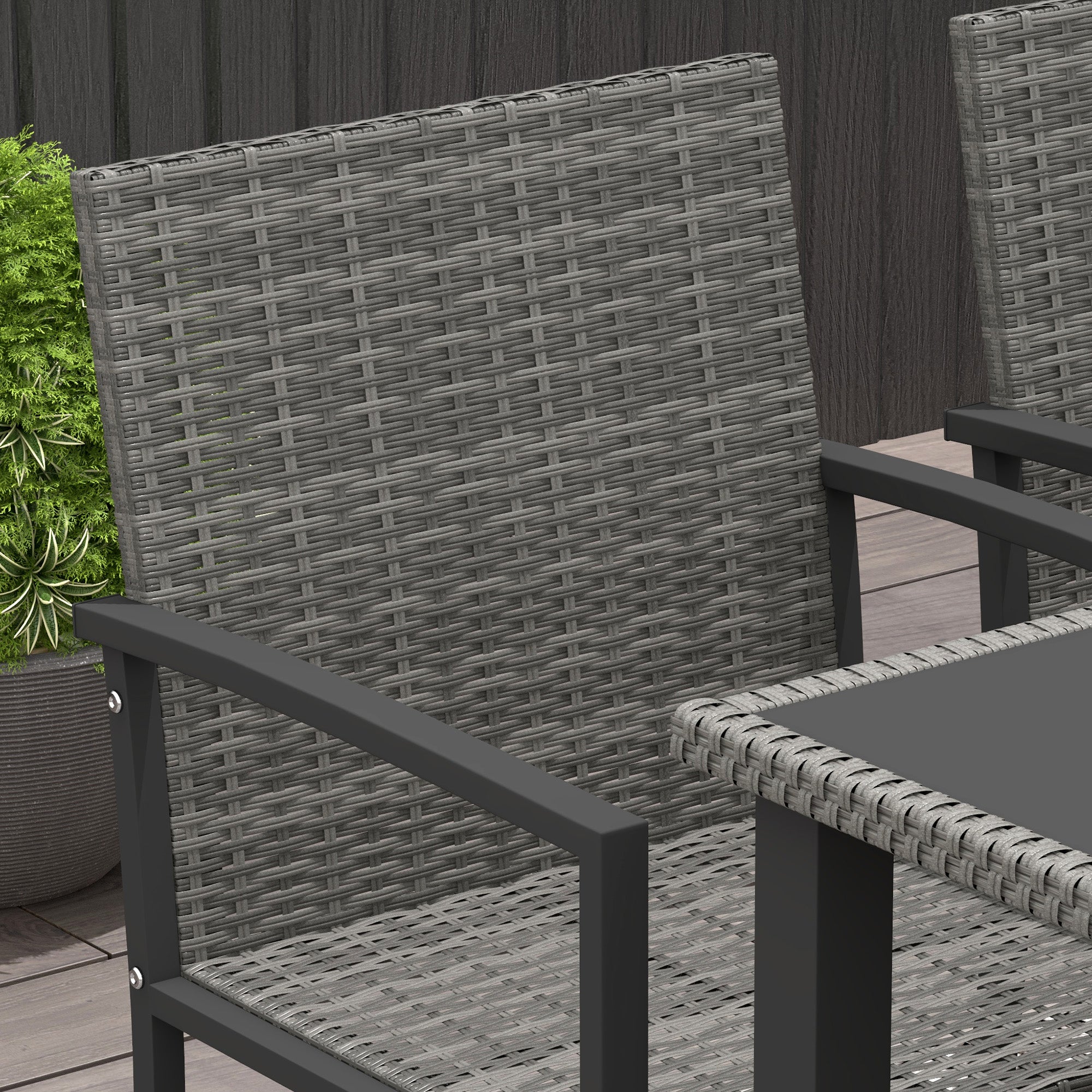 Outsunny Outdoor Dining Set 5 Pieces Patio Conservatory with Tempered Glass Tabletop,4 Dining Chairs - Grey - North Peak Garden Furniture