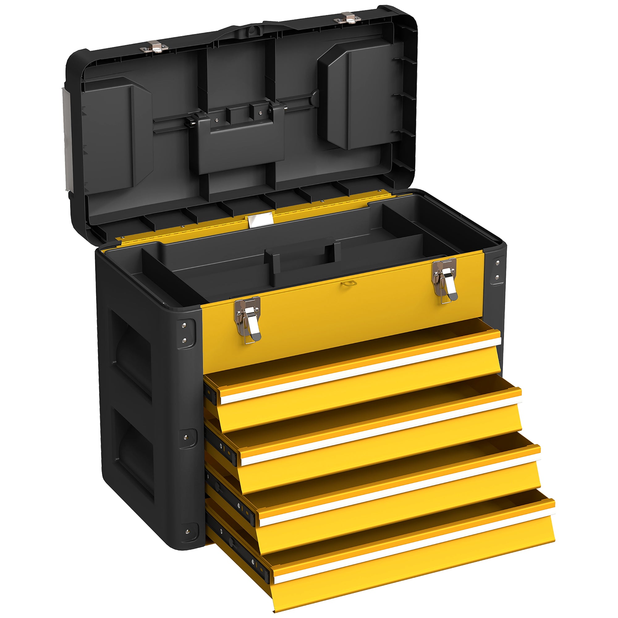 HOMCOM 4 Drawers Large Toolbox - Yellow - North Peak Garden Furniture
