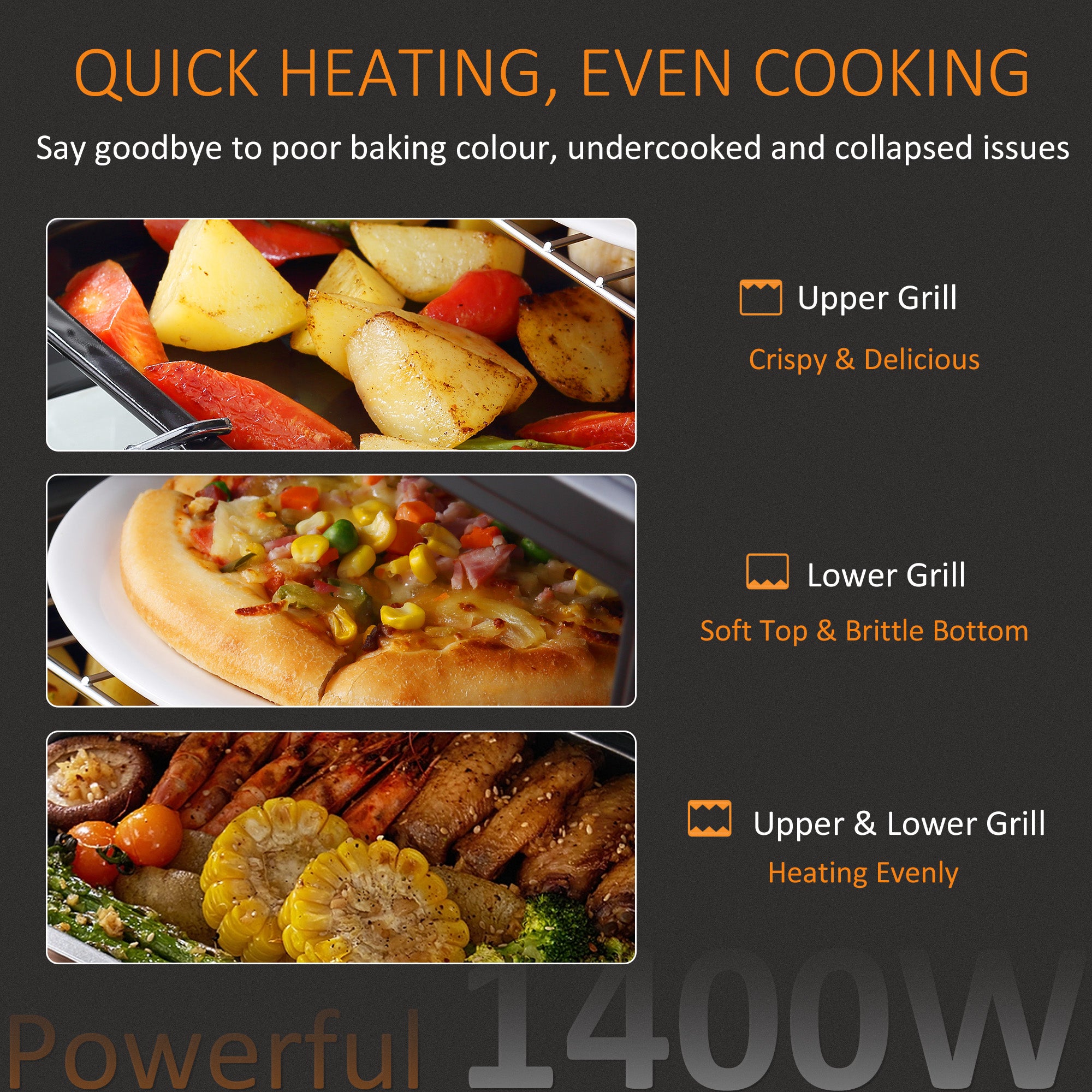 HOMCOM 16L Mini 1400W Countertop Oven - Black/Silver Tone - North Peak Garden Furniture