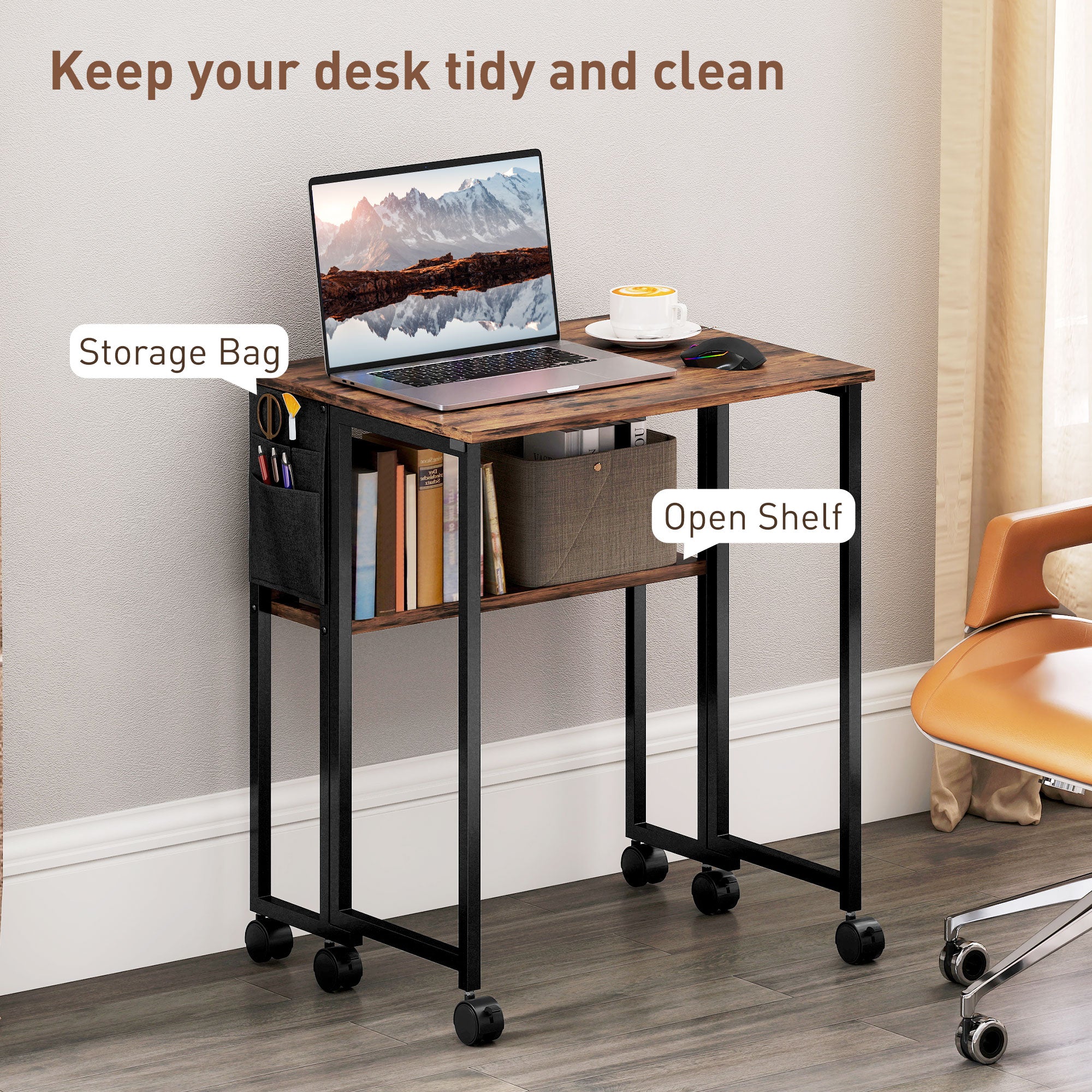 HOMCOM 63 cm Drop Leaf Writing Work Desk - Rustic Brown - North Peak Garden Furniture